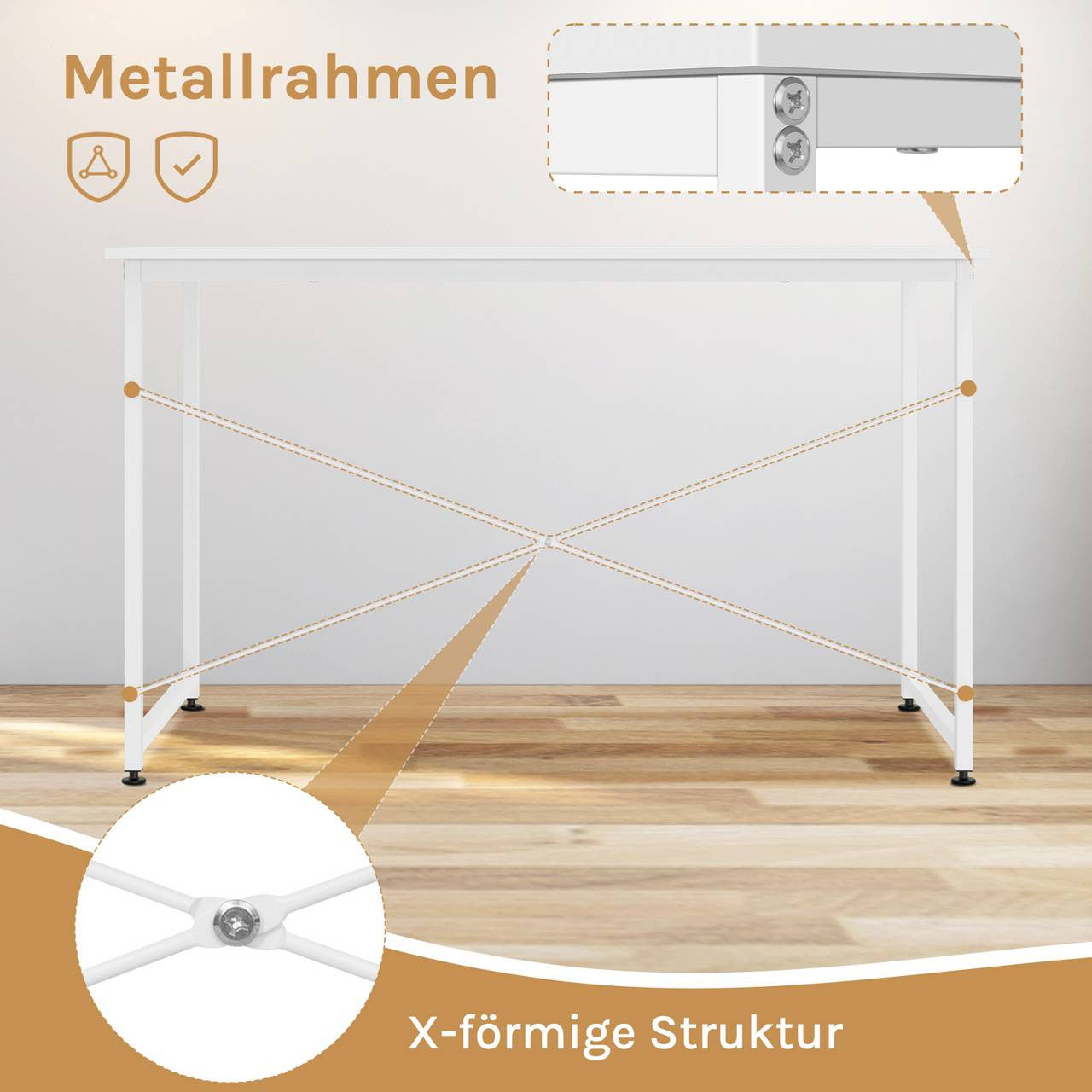 24goodz Desk - Spacious Surface for Comfort - Sturdy Metal Frame - E1 Wood - For Home Office - White