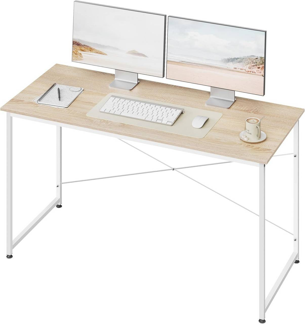 24goodz Desk - Spacious Surface for Comfort - Sturdy and Durable - E1 Wood and Metal - For Home Office and Study - Light Oak