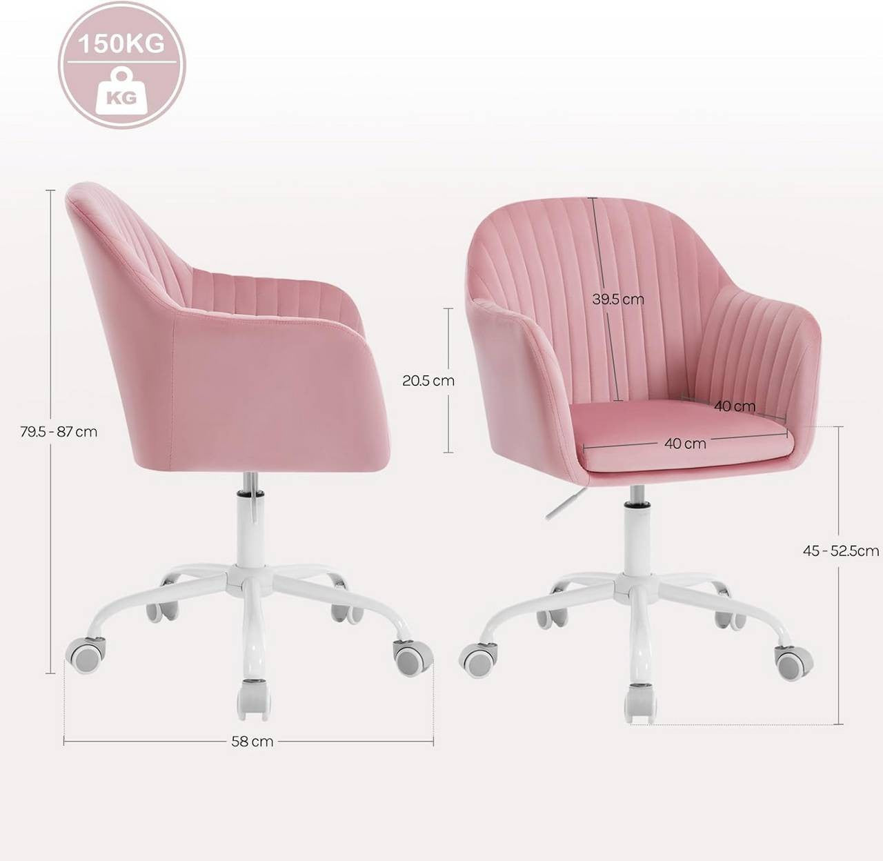24goodz Ergonomic Office Chair - Comfortable Support for Long Hours - Velvet - For Home Office - Pink
