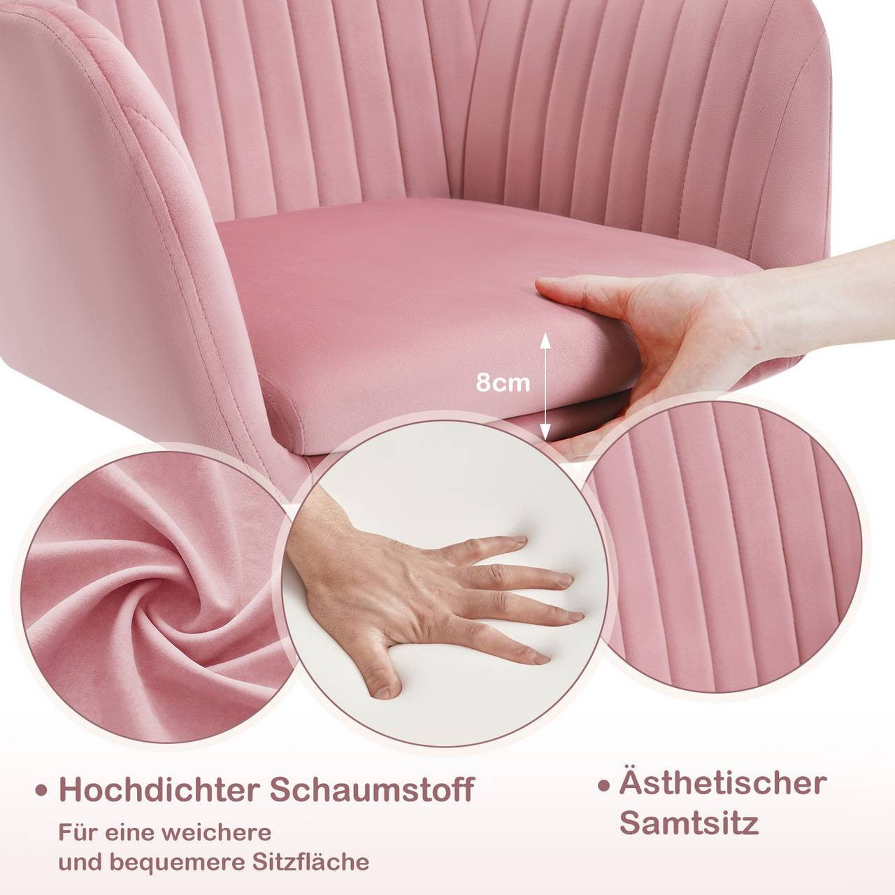 24goodz Ergonomic Office Chair - Comfortable Support for Long Hours - Velvet - For Home Office - Pink