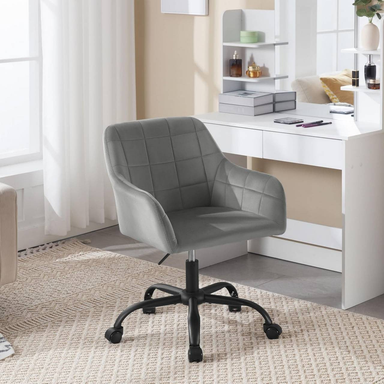24goodz Ergonomic Office Chair - Comfortable Wide Seat - Velvet - For Home Office - Dark Grey