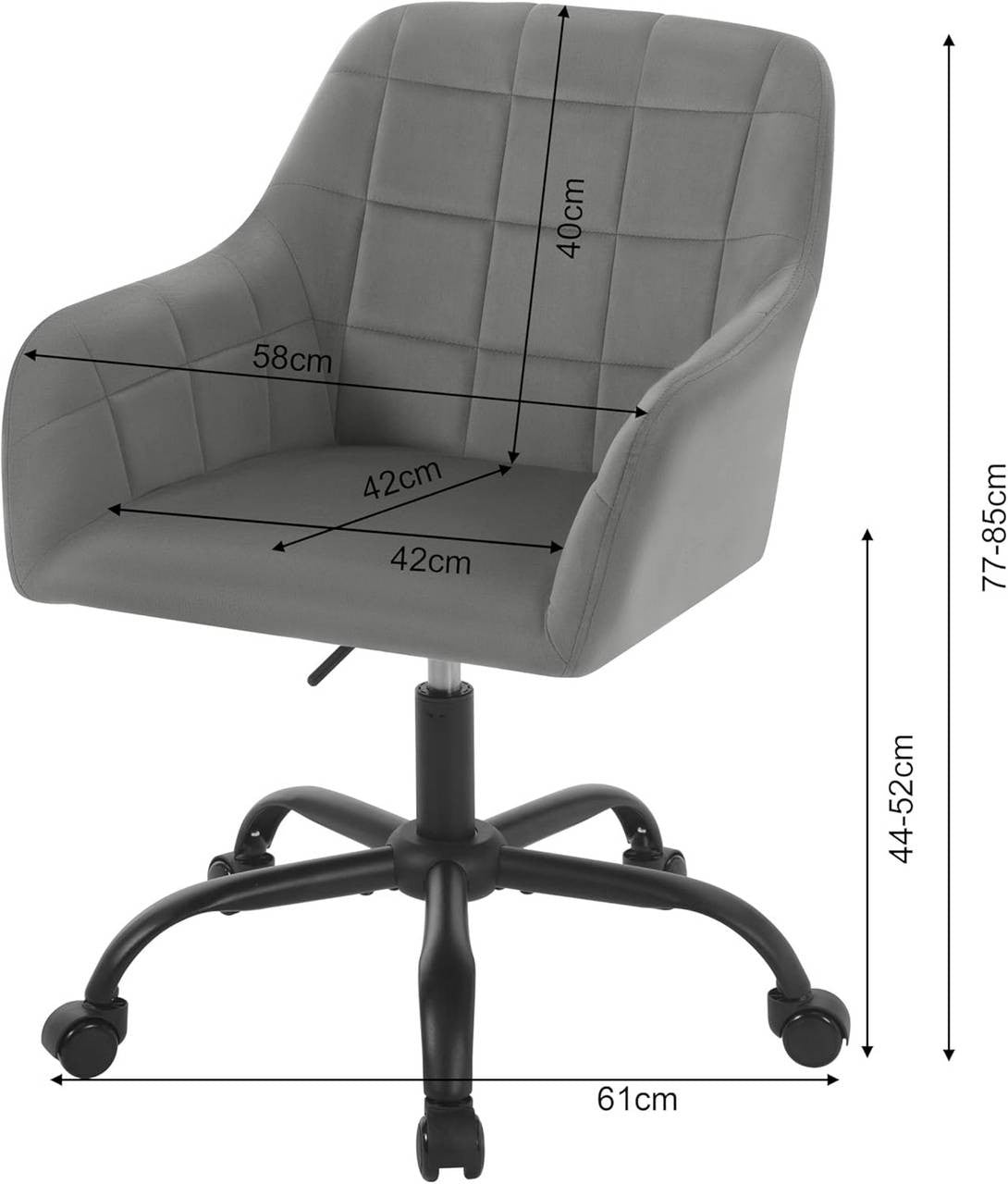 24goodz Ergonomic Office Chair - Comfortable Wide Seat - Velvet - For Home Office - Dark Grey