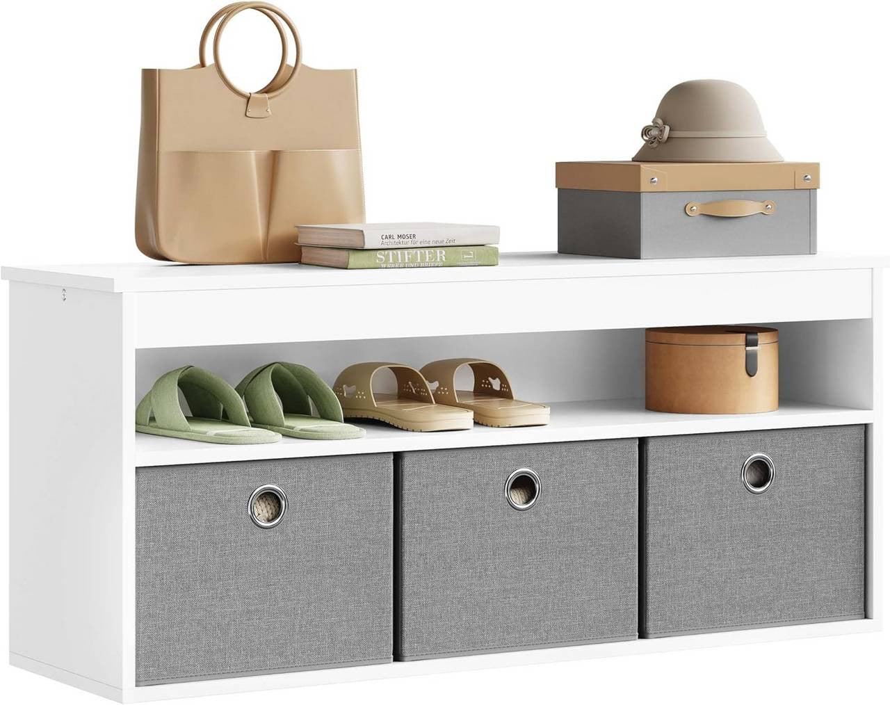 24goodz Shoe Bench with Storage - Spacious and Versatile - MDF - For Entryways and Living Rooms - White + Grey