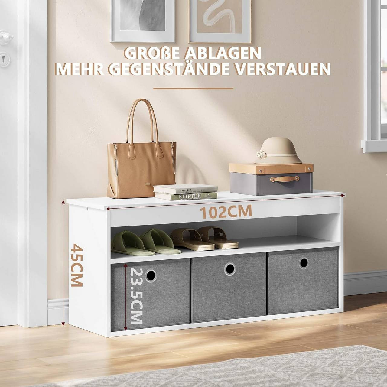 24goodz Shoe Bench with Storage - Spacious and Versatile - MDF - For Entryways and Living Rooms - White + Grey