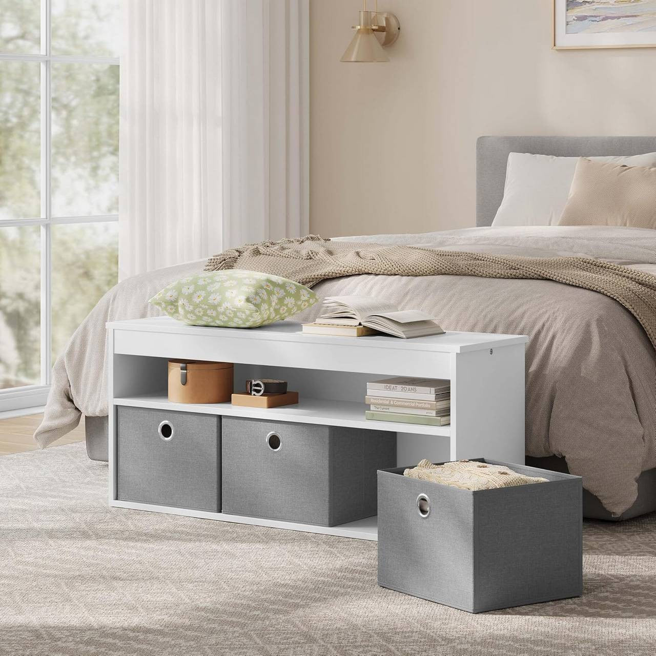 24goodz Shoe Bench with Storage - Spacious and Versatile - MDF - For Entryways and Living Rooms - White + Grey