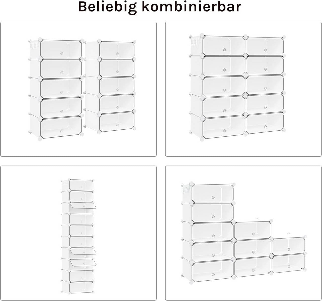 24goodz Shoe Rack with 10 Compartments - Modular Design - Sturdy and Waterproof - PP and Metal - White - 40x30x170 cm