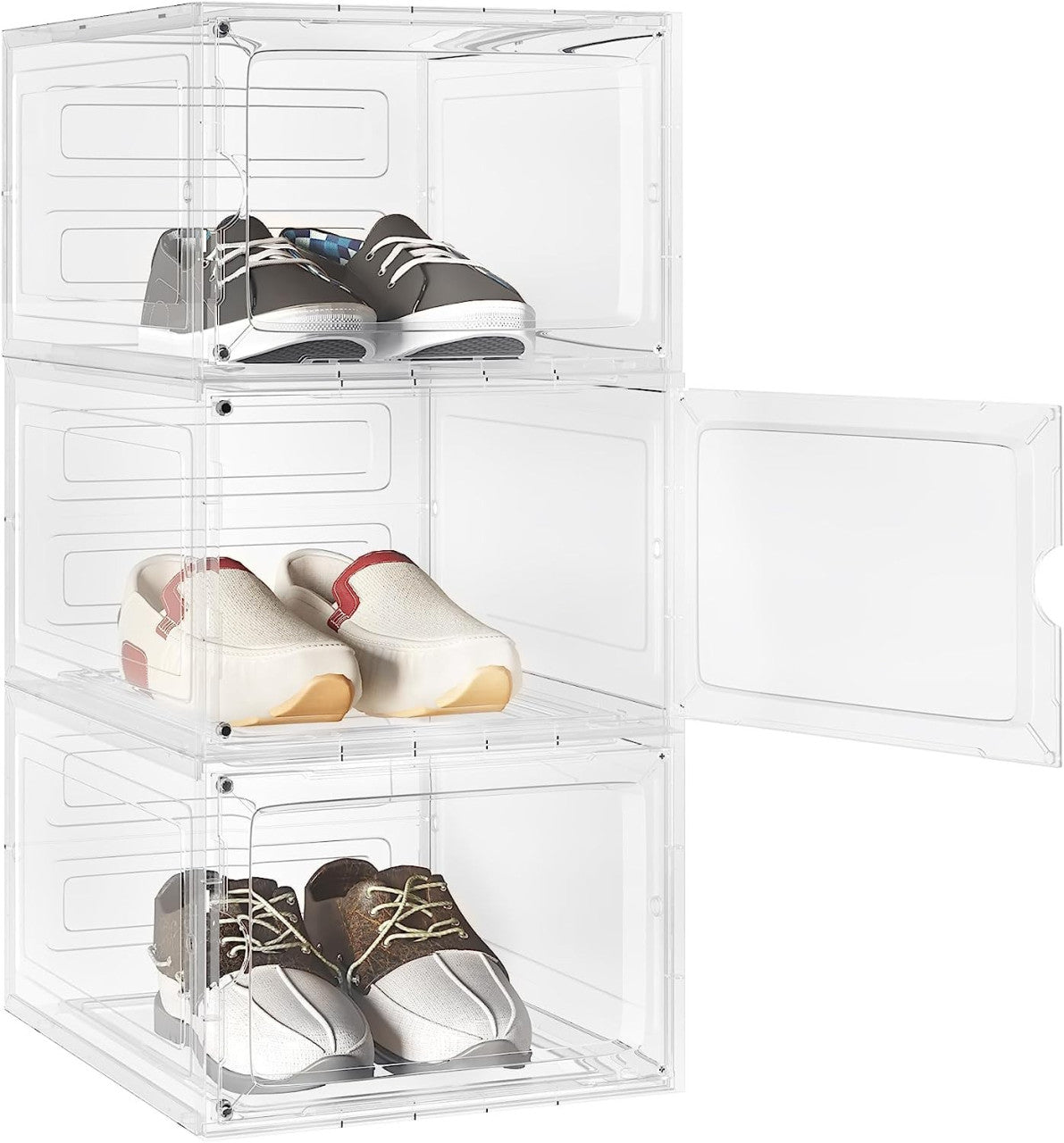24goodz Stackable Shoe Boxes Set of 3 - Space-Saving Design - High-Quality ABS and PP - For Sneaker Enthusiasts - Transparent
