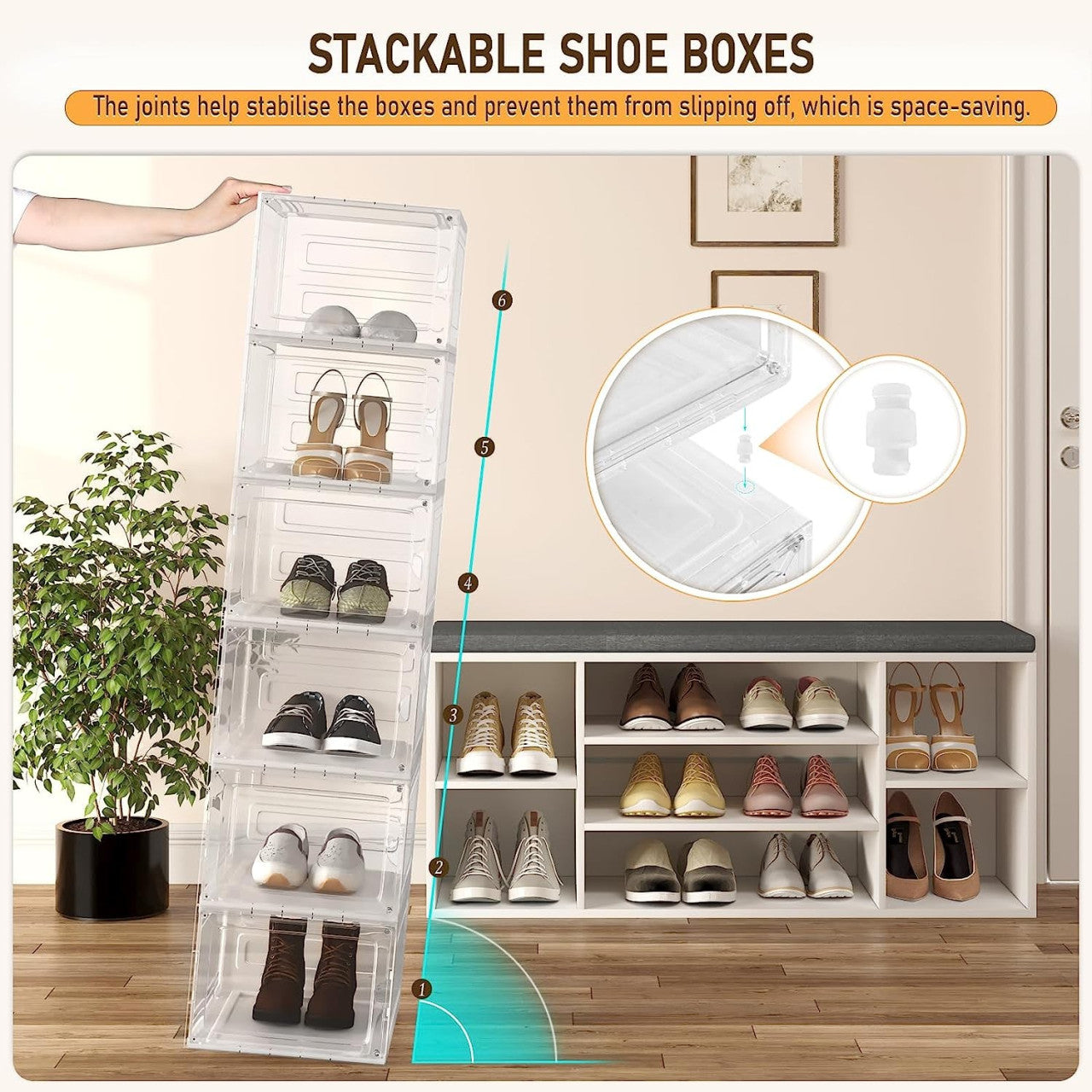 24goodz Stackable Shoe Boxes Set of 3 - Space-Saving Design - High-Quality ABS and PP - For Sneaker Enthusiasts - Transparent
