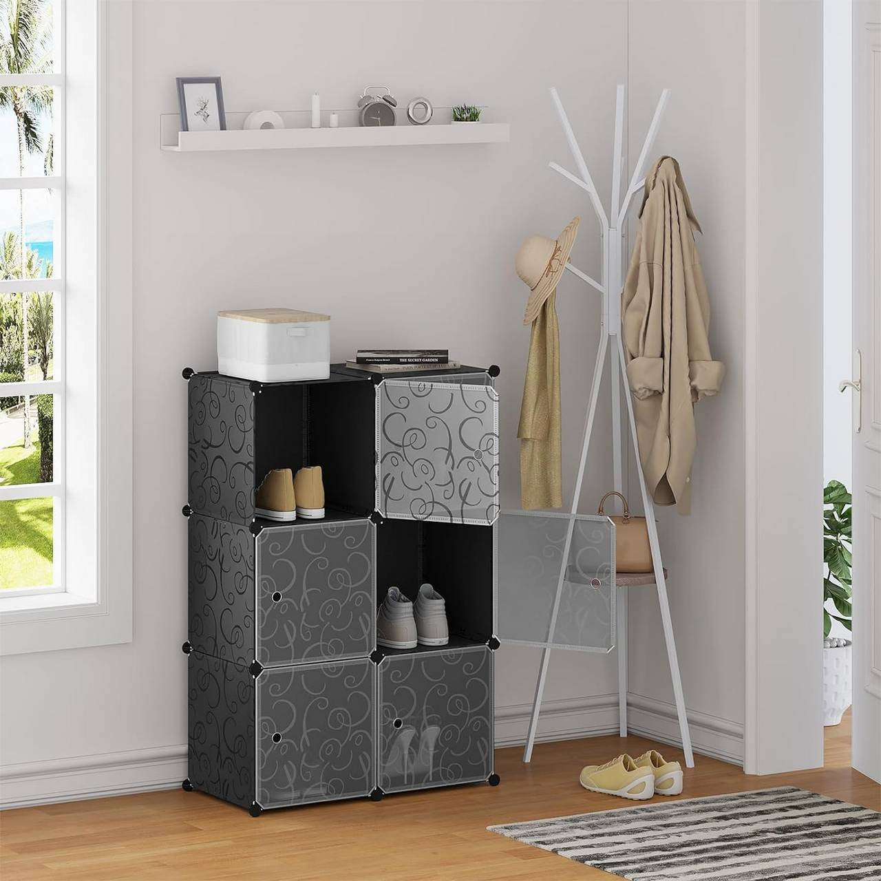 24goodz Stackable Shoe Storage Boxes - Modular Design for Custom Organization - PP + ABS + Metal - Black - 35 x 35 x 35 cm