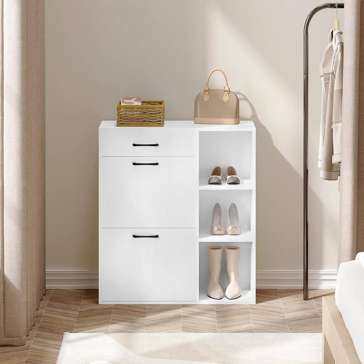 24goodz Shoe Rack - 4-in-1 Design - Space-Saving - E1 Wood Material - White