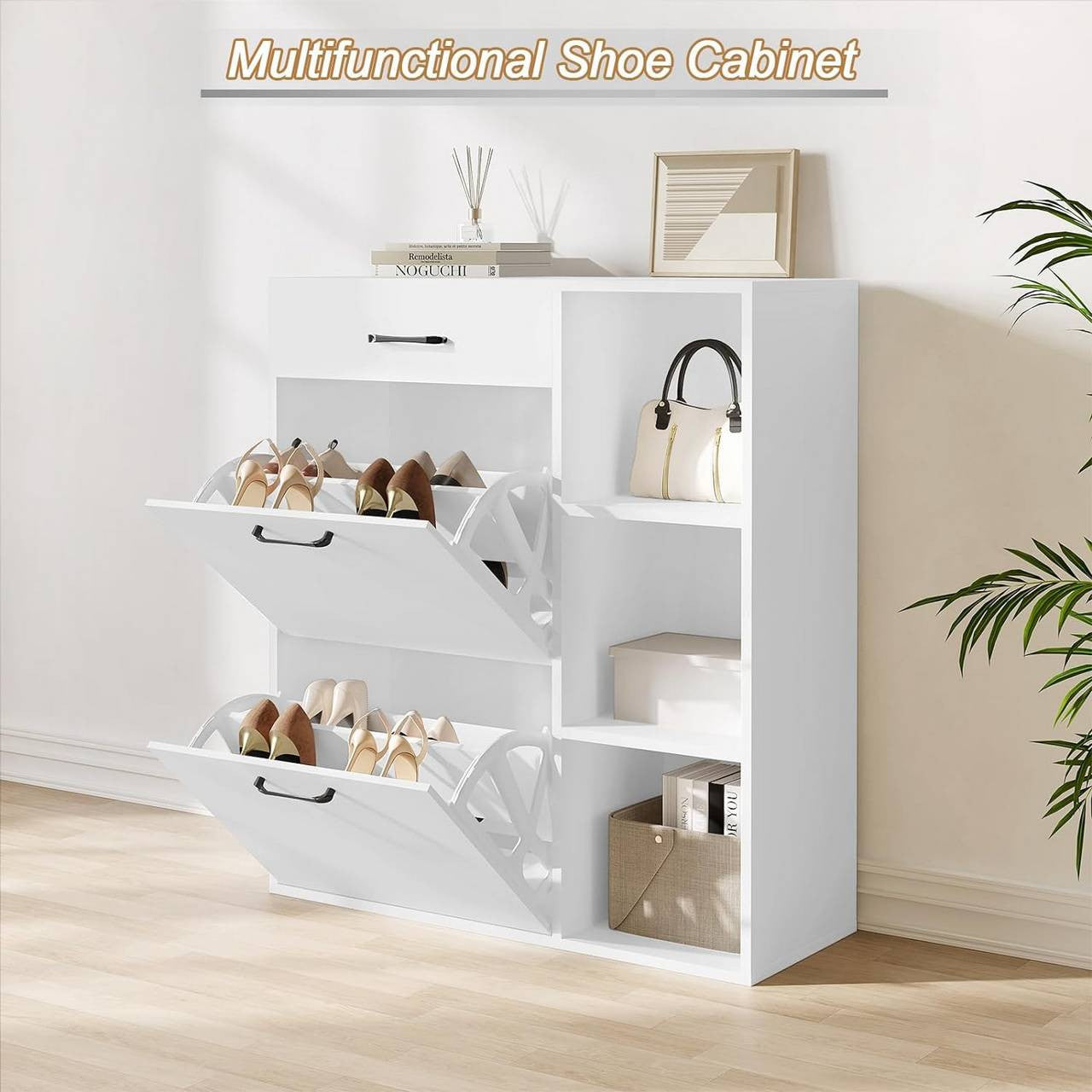 24goodz Shoe Rack - 4-in-1 Design - Space-Saving - E1 Wood Material - White