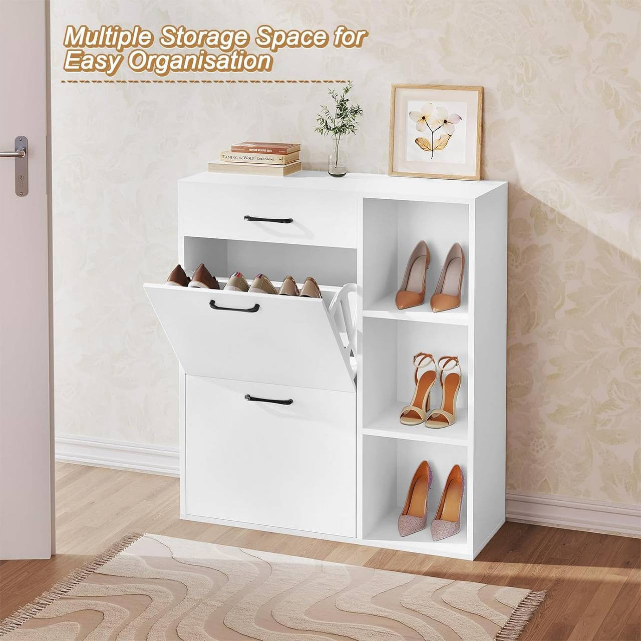 24goodz Shoe Rack - 4-in-1 Design - Space-Saving - E1 Wood Material - White