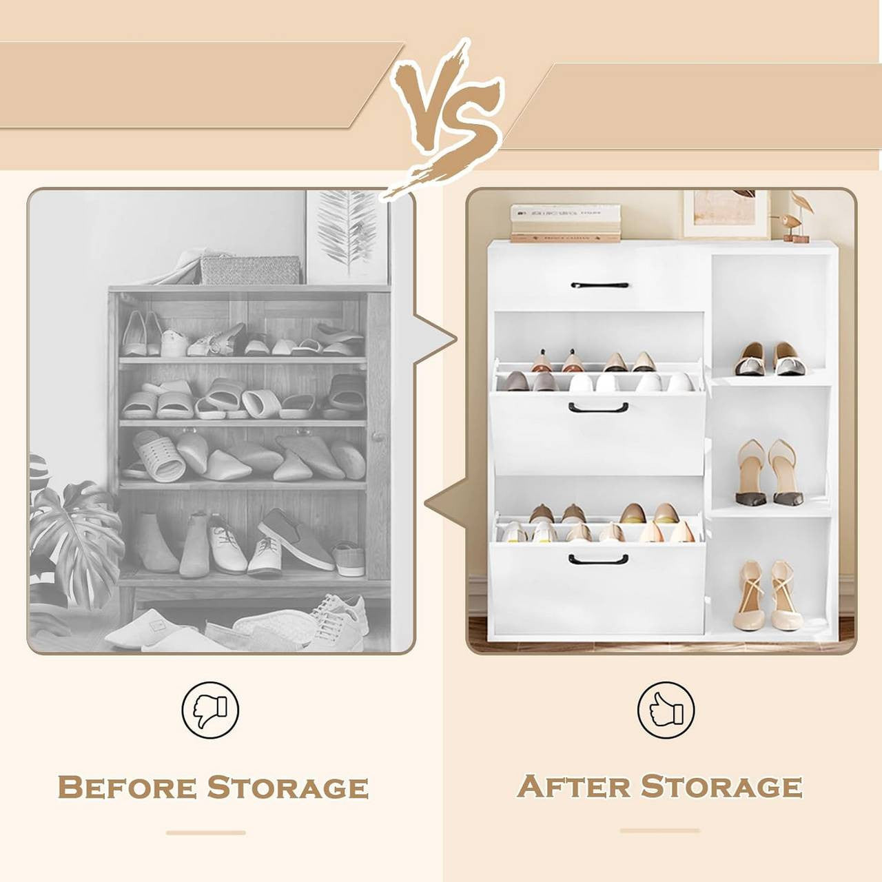 24goodz Shoe Rack - 4-in-1 Design - Space-Saving - E1 Wood Material - White