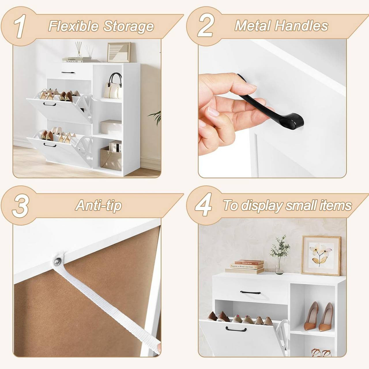 24goodz Shoe Rack - 4-in-1 Design - Space-Saving - E1 Wood Material - White