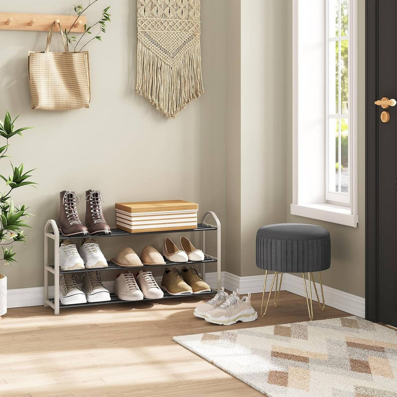 24goodz Shoe Rack - Spacious 3-Tier Design - Easy to Assemble - Steel-Plastic Composite - Cream - 79x19.5x45 cm
