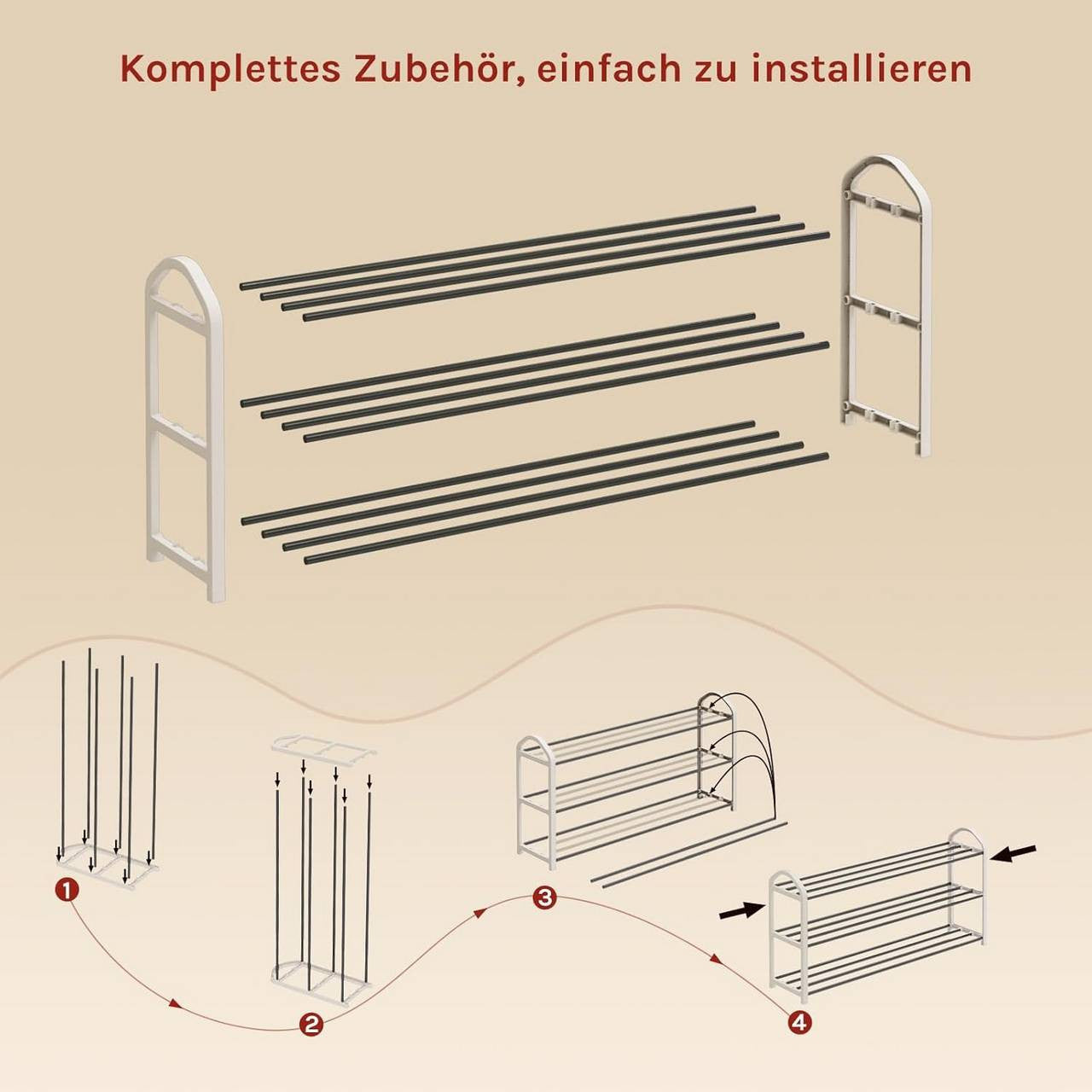 24goodz Shoe Rack - Spacious 3-Tier Design - Easy to Assemble - Steel-Plastic Composite - Cream - 79x19.5x45 cm
