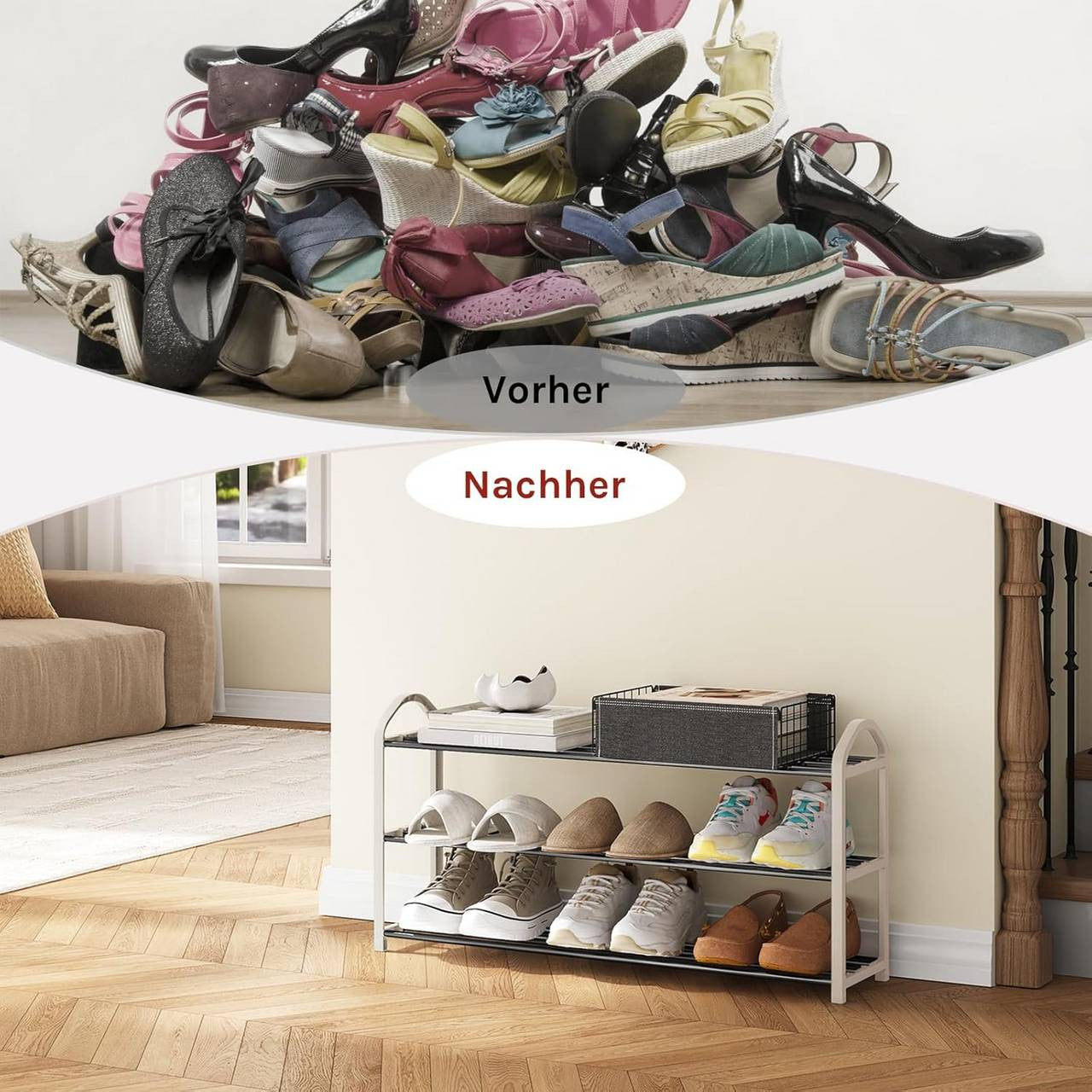 24goodz Shoe Rack - Spacious 3-Tier Design - Easy to Assemble - Steel-Plastic Composite - Cream - 79x19.5x45 cm