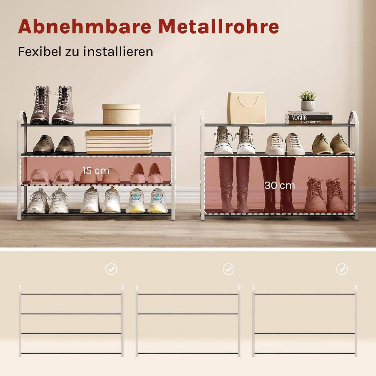 24goodz Shoe Rack - Spacious 4-Tier Design - Easy to Assemble - Steel-Plastic Composite - Cream - 79x19.5x62 cm