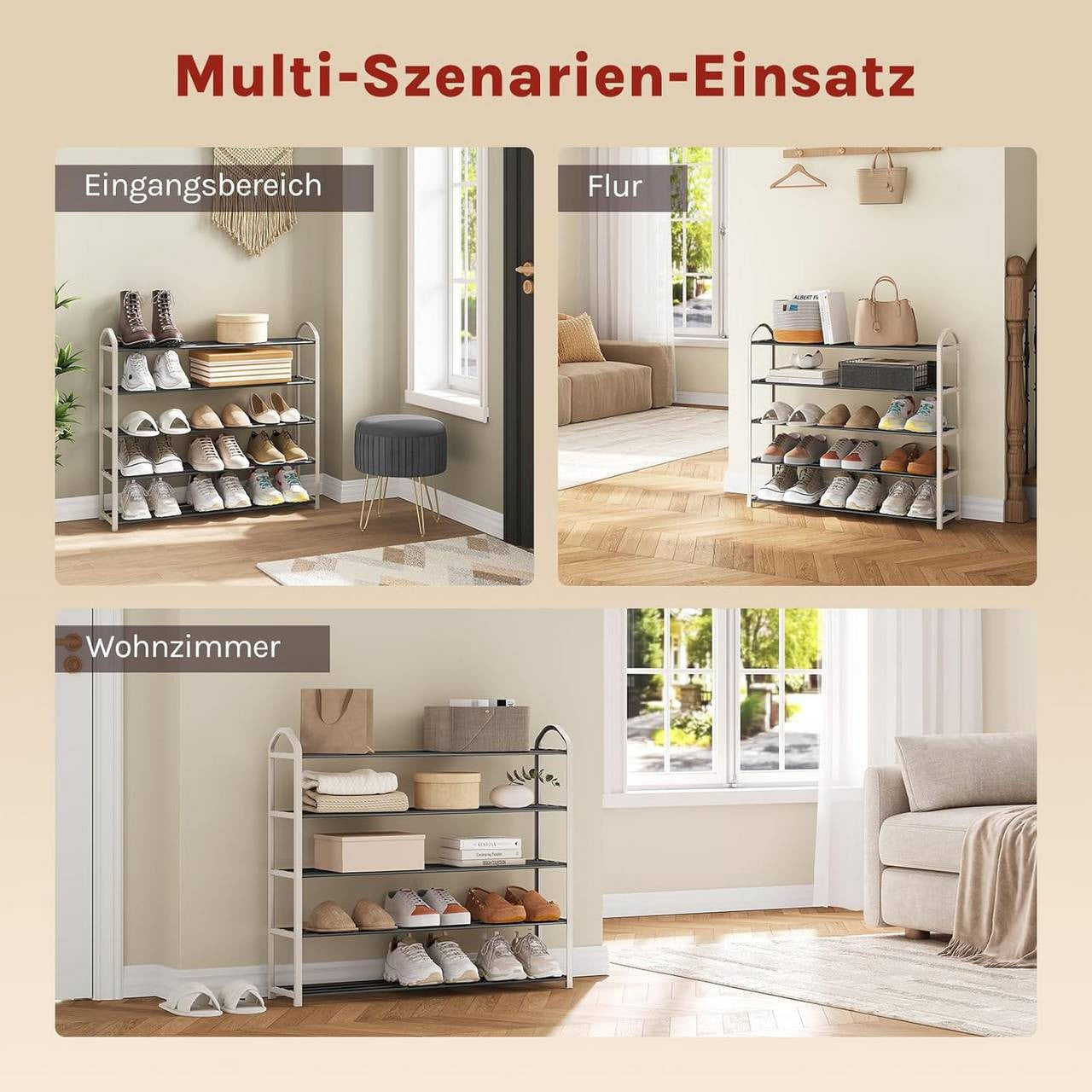 24goodz Shoe Rack - Spacious 5-Tier Design - Easy to Assemble - Steel-Plastic Composite - For Home Organization - Cream, 79x19.5x79cm