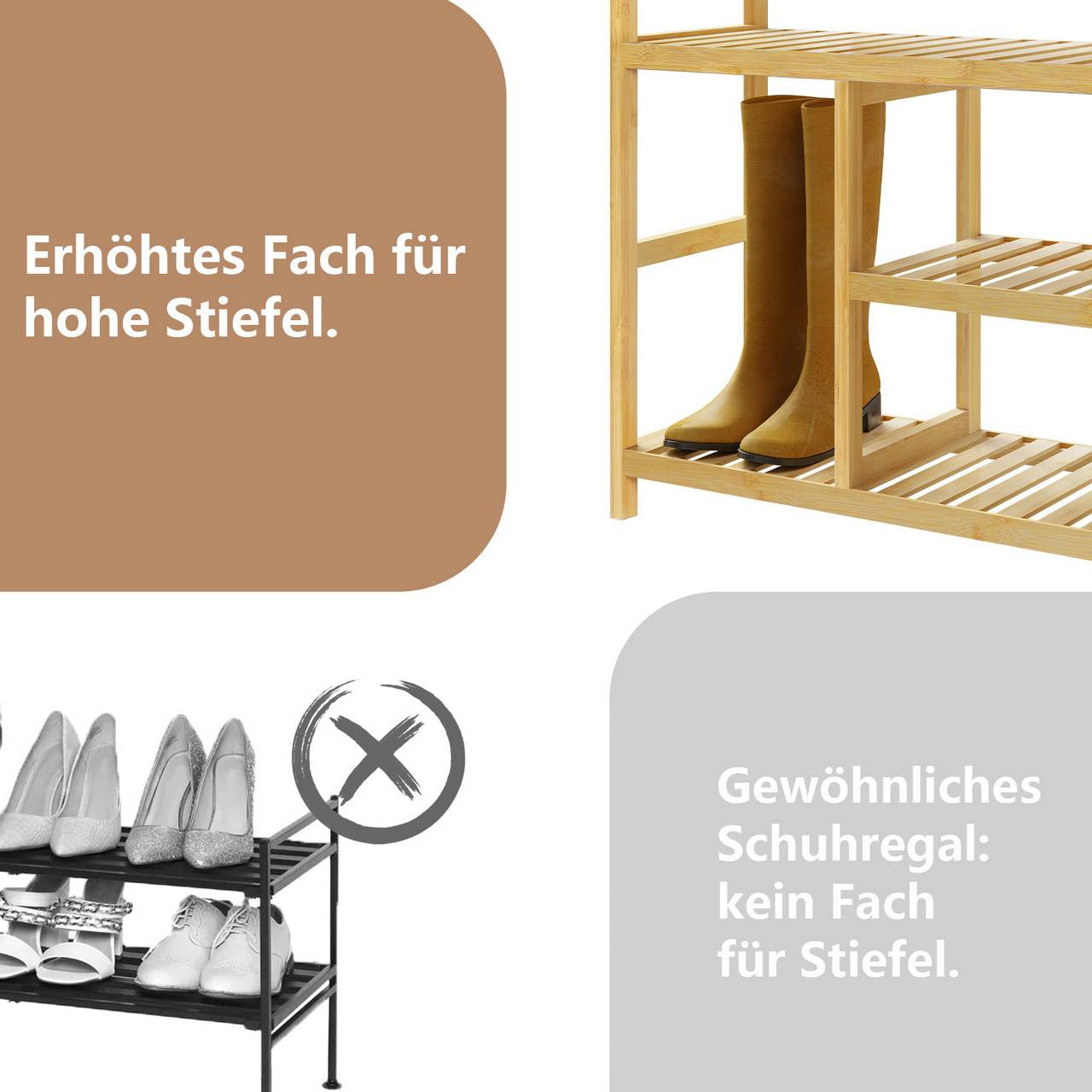 24goodz Bamboo Shoe Rack - Spacious 4-Tier Design - Eco-Friendly Material - Natural Bamboo - For Home Organization - 68 x 68 x 26 cm