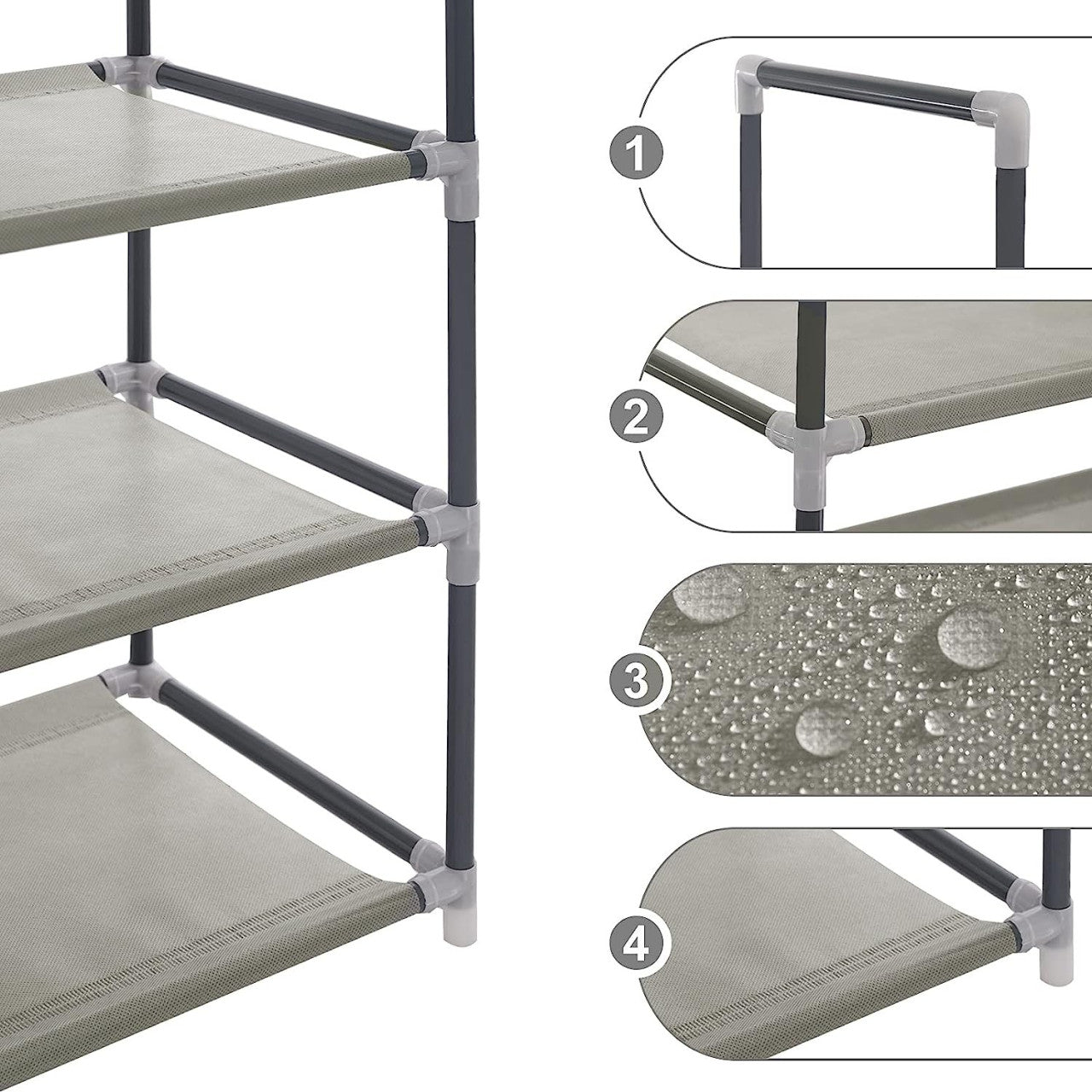 24goodz Shoe Rack - Space-Saving Design - Easy to Assemble - Steel and Non-Woven Fabric - Grey - 28.5 x 140 x 59.5 cm