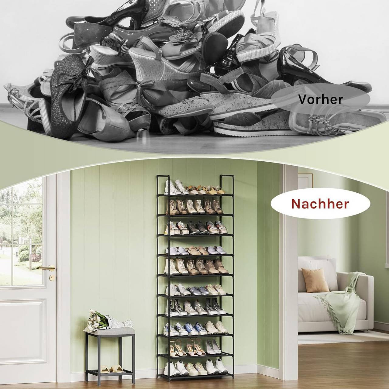 24goodz Shoe Rack with 10 Shelves - Space-Saving Design - Robust Metal Frame - Black - 61x28x174 cm