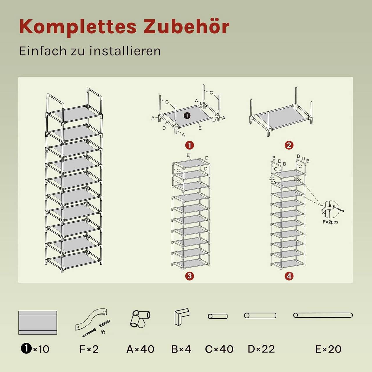 24goodz Shoe Rack with 10 Shelves - Space-Saving Design - Robust Metal Frame - Black - 61x28x174 cm