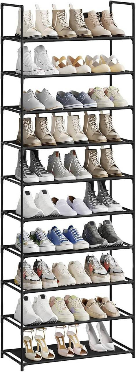 24goodz Shoe Rack with 10 Shelves - Space-Saving Design - Robust Metal Frame - Black - 61x28x174 cm