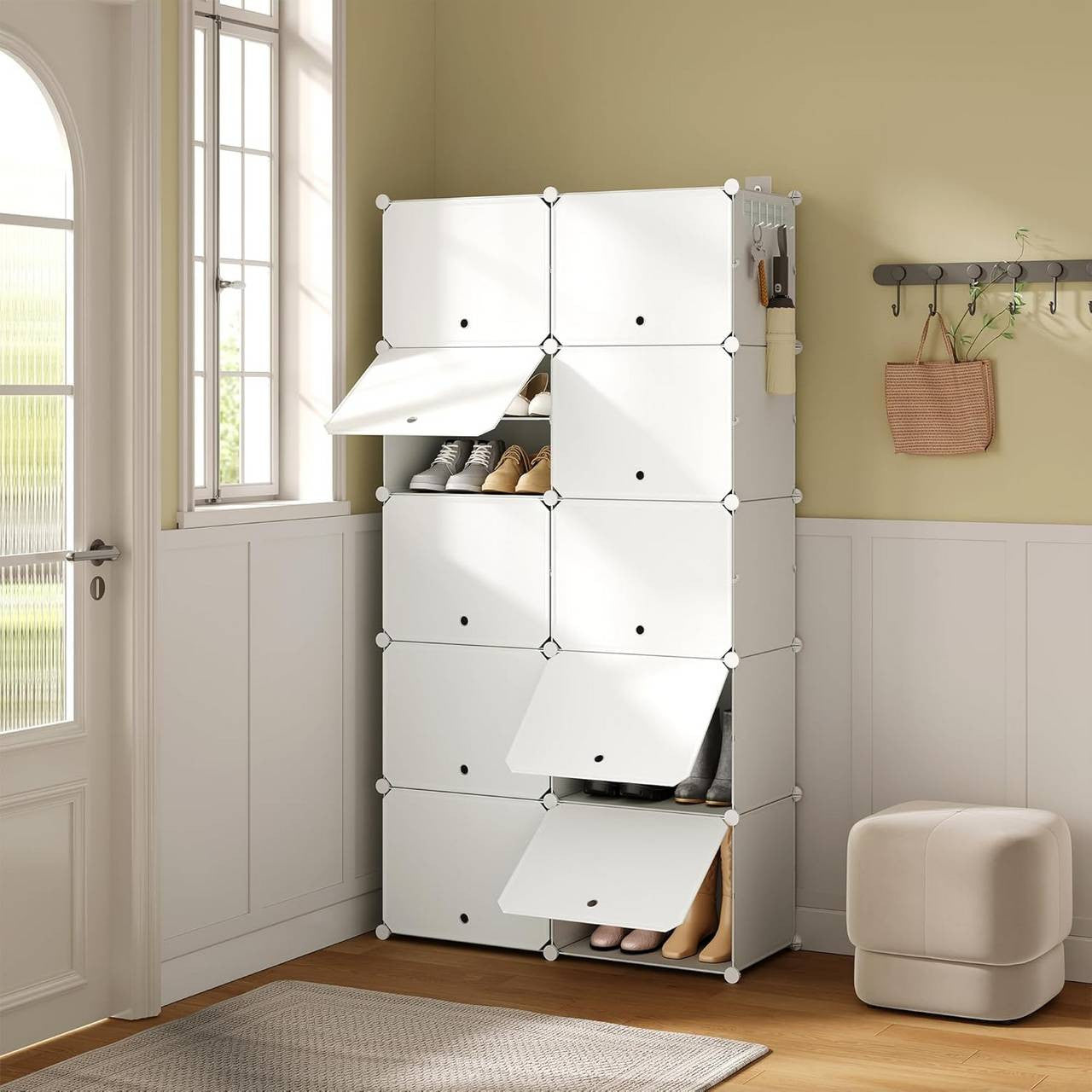 24goodz Shoe Rack with 10 Compartments - Versatile Storage Solution - PP and Metal - White