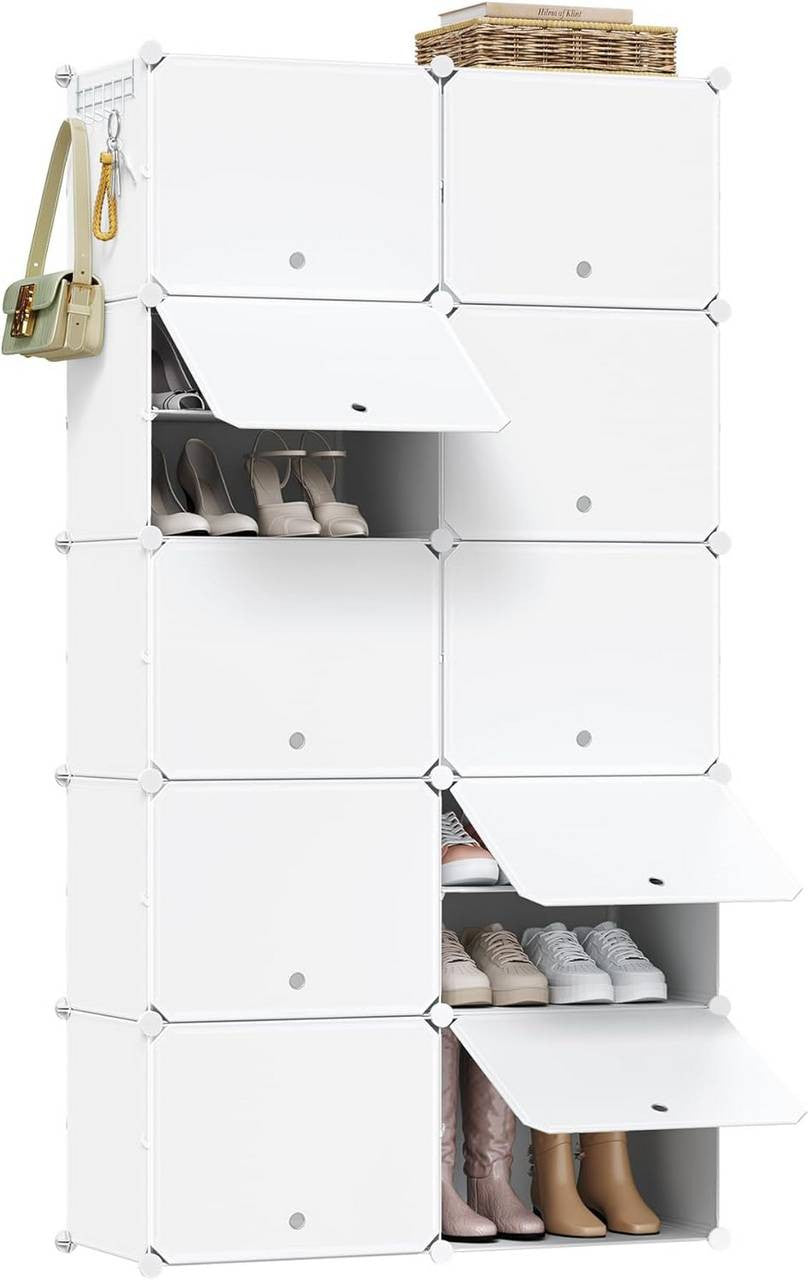 24goodz Shoe Rack with 10 Compartments - Versatile Storage Solution - PP and Metal - White