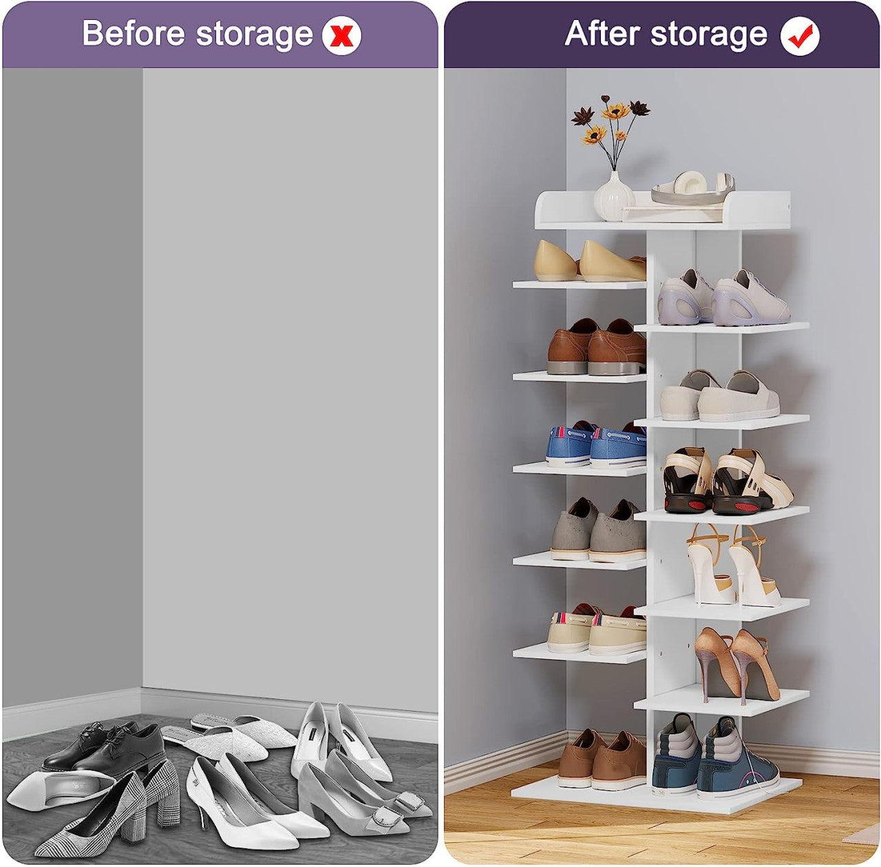 24goodz 12-Tier Shoe Rack - Space-Saving Design - Sturdy E1 Wood-Based Material - For Home Organization - White - ws