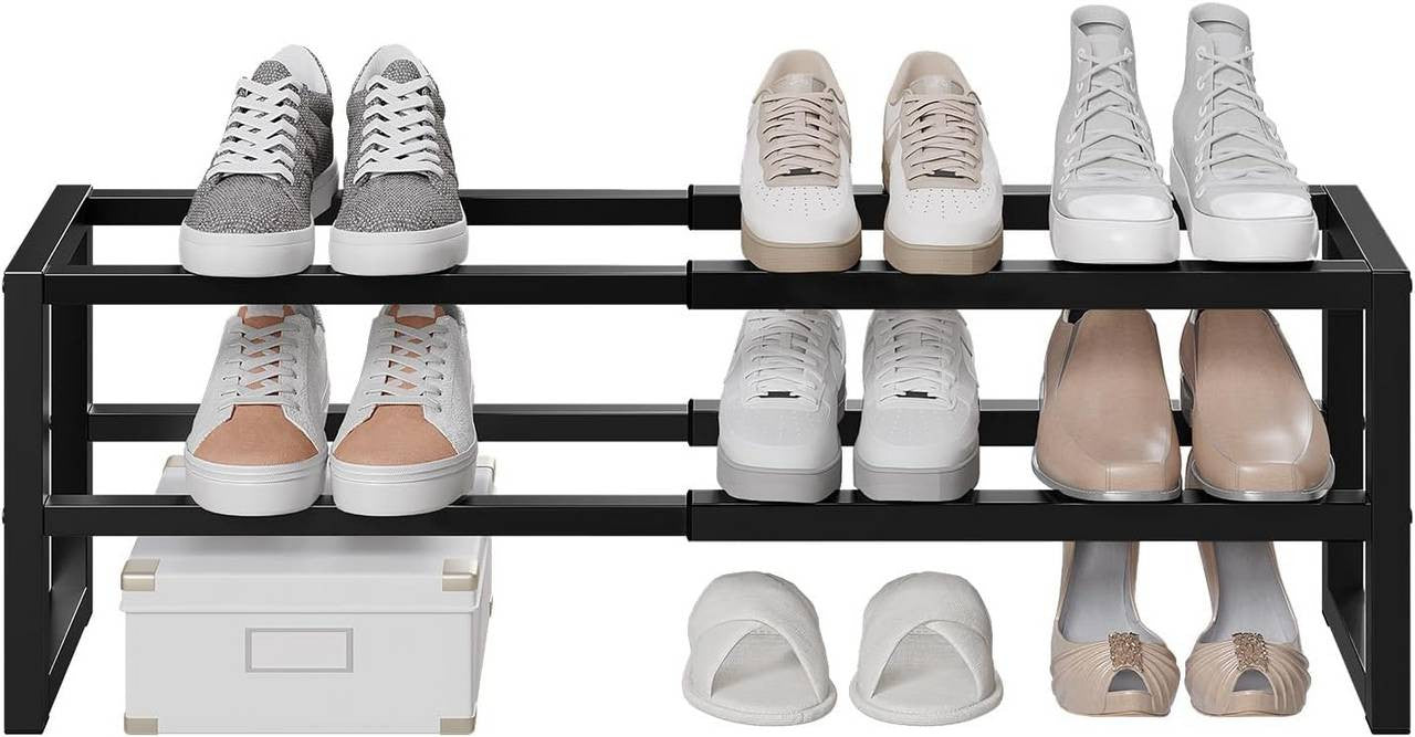 24goodz Expandable Shoe Rack - Space-Saving Design - Durable Metal - For Every Home - Black