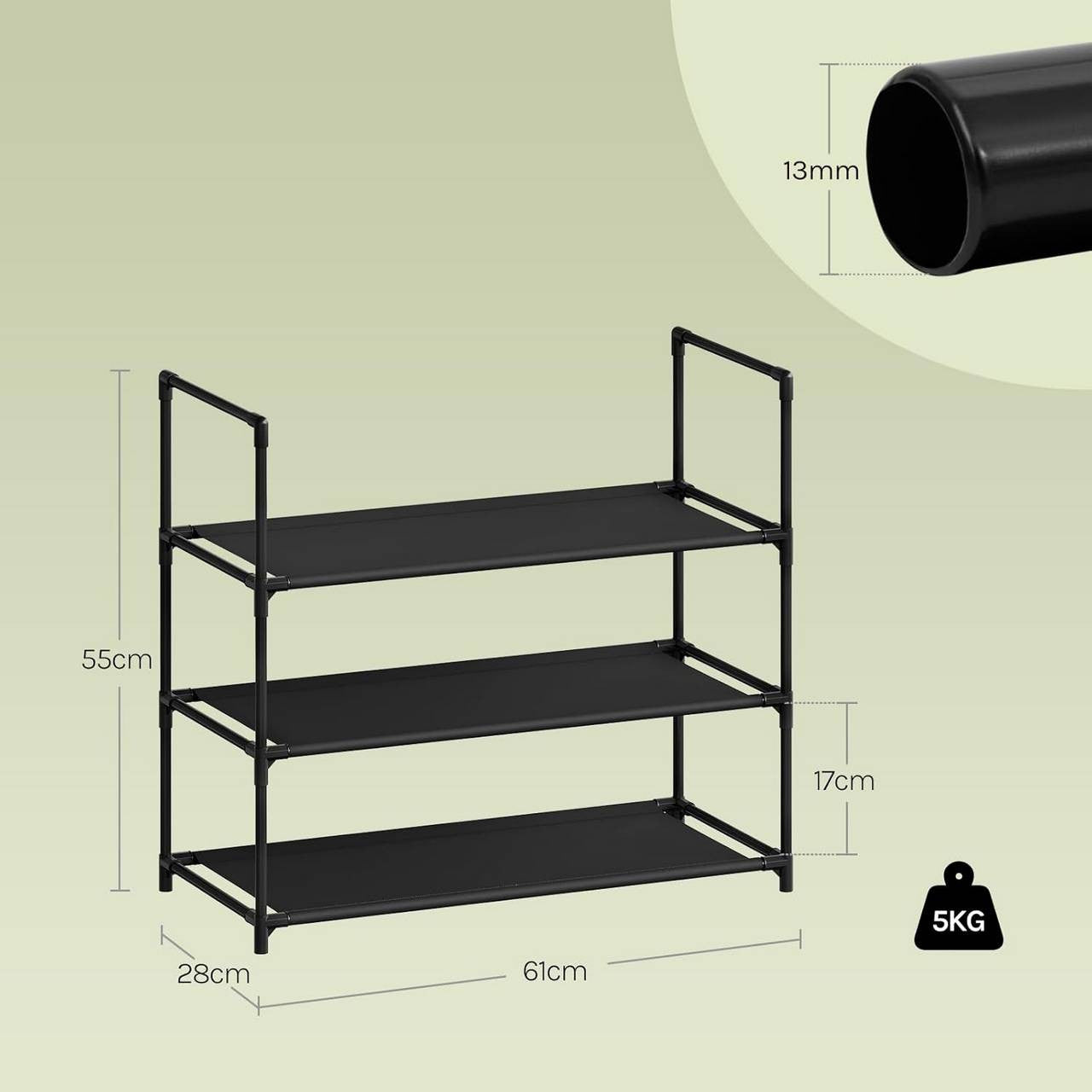 24goodz Slim Shoe Rack - Space-Saving Design - Easy Assembly - Metal Frame - Black - 61x28x55 cm