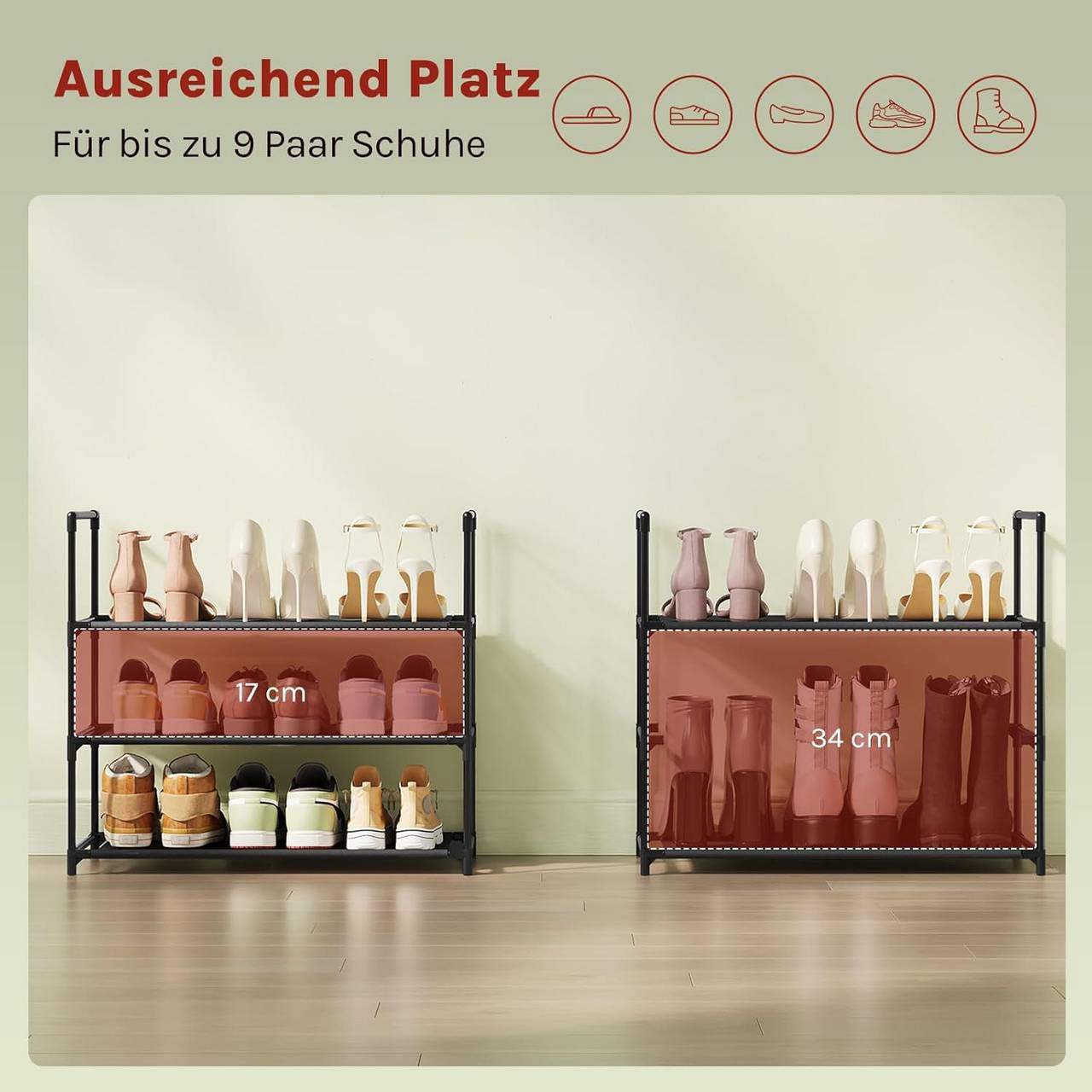 24goodz Slim Shoe Rack - Space-Saving Design - Easy Assembly - Metal Frame - Black - 61x28x55 cm