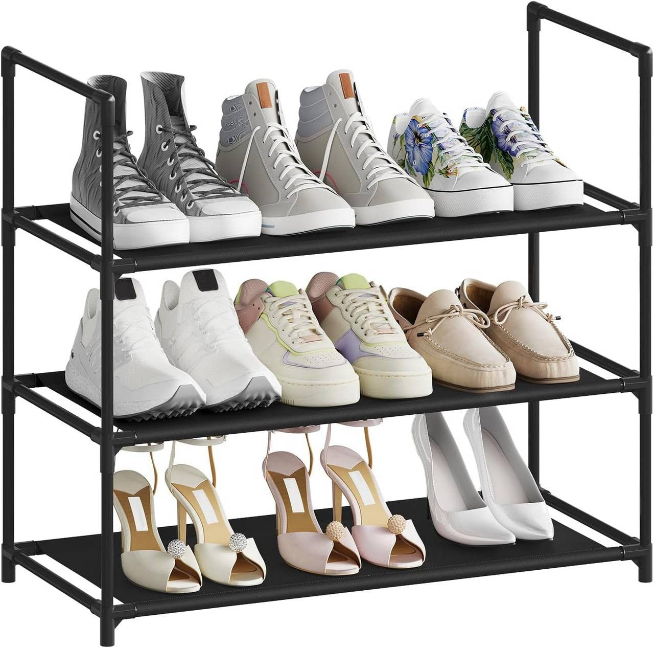 24goodz Slim Shoe Rack - Space-Saving Design - Easy Assembly - Metal Frame - Black - 61x28x55 cm