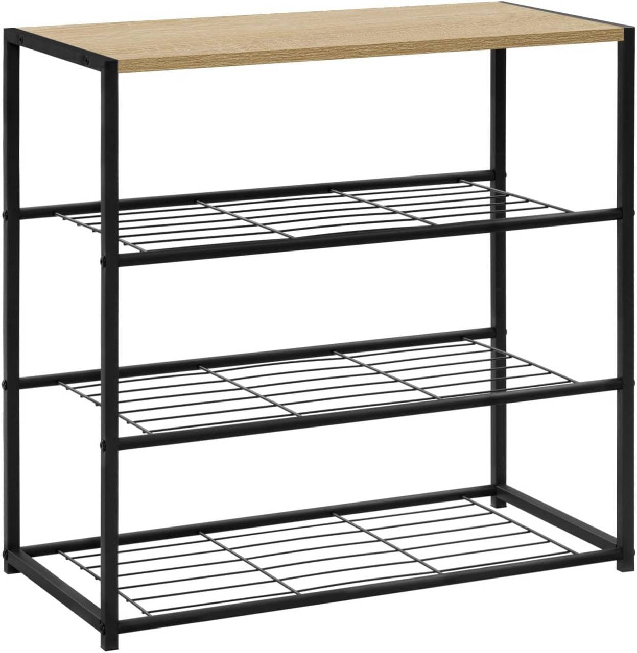 24goodz Shoe Rack with 3 Tiers - Spacious Storage for 9 Pairs - E1-Class Wood and Iron - Black + Light Oak - 63x63x30 cm