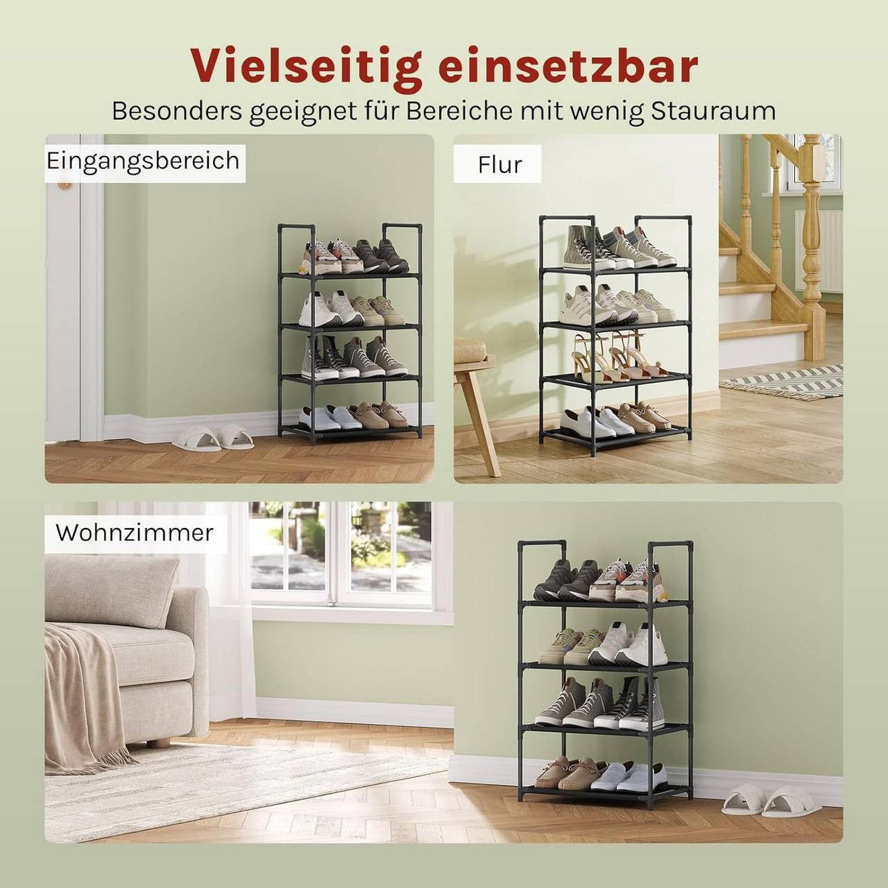 24goodz Shoe Rack with 4 Shelves - Space-Saving Design - Robust Metal Frame - Black - 41x28x72 cm