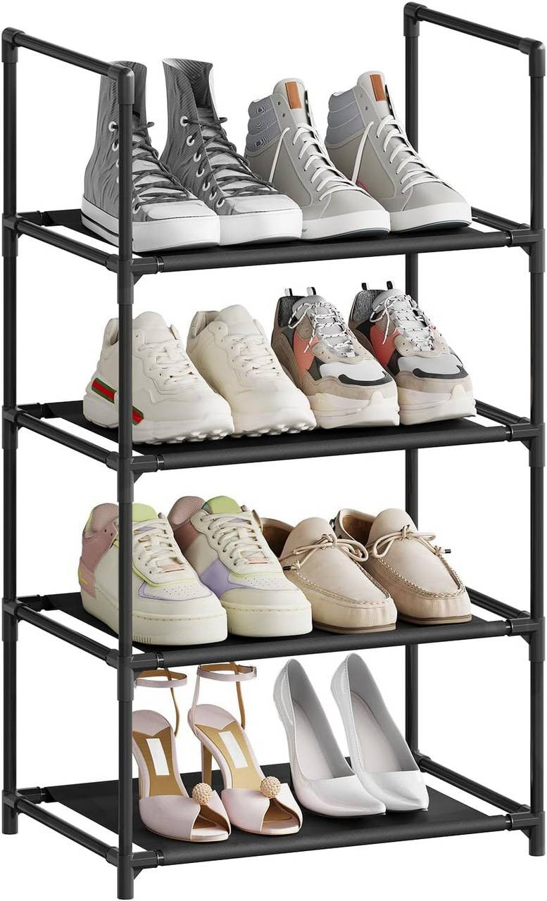 24goodz Shoe Rack with 4 Shelves - Space-Saving Design - Robust Metal Frame - Black - 41x28x72 cm