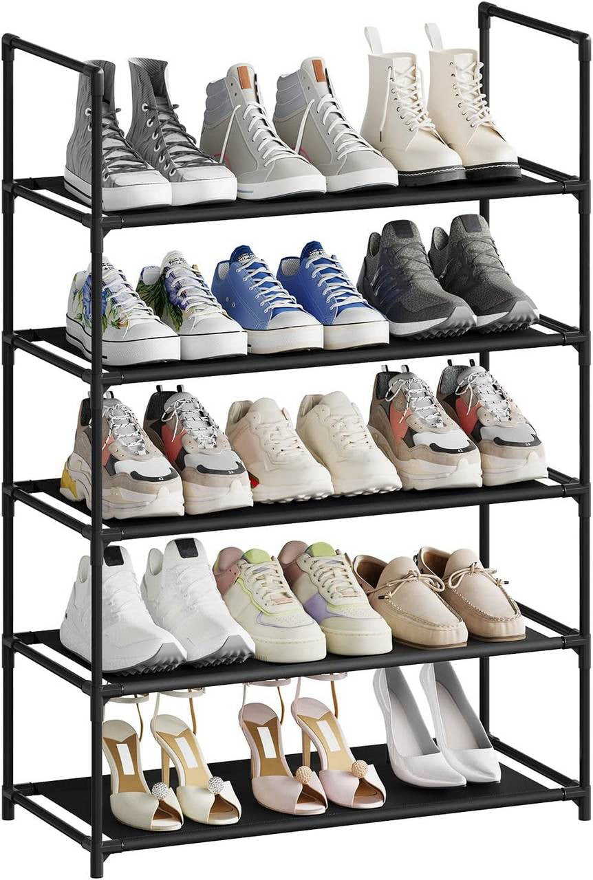 24goodz Shoe Rack with 5 Shelves - Space-Saving Design - Sturdy Metal Frame - Black - 61x28x89 cm