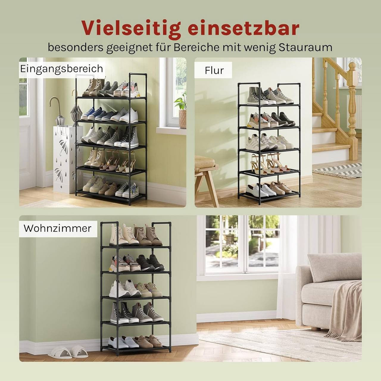 24goodz Shoe Rack with 5 Shelves - Space-Saving Design - Sturdy Metal Frame - Black - 41x28x89 cm