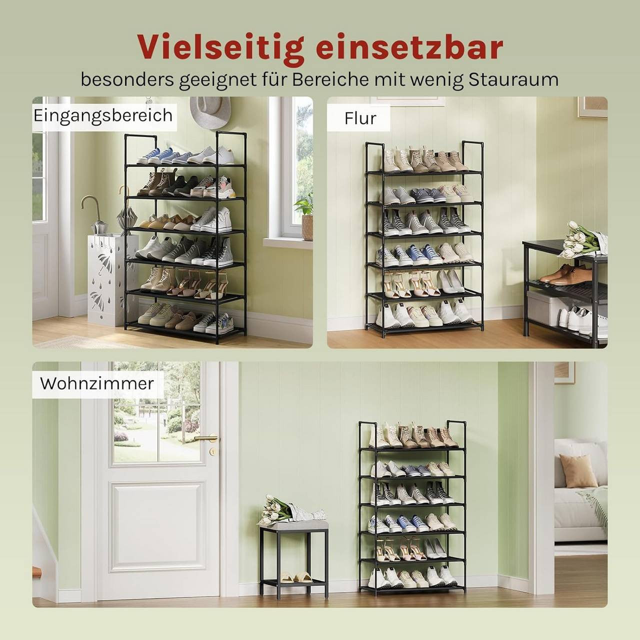 24goodz Shoe Rack with 6 Shelves - Space-Saving Design - Sturdy Metal Frame - Black - 61x28x106 cm