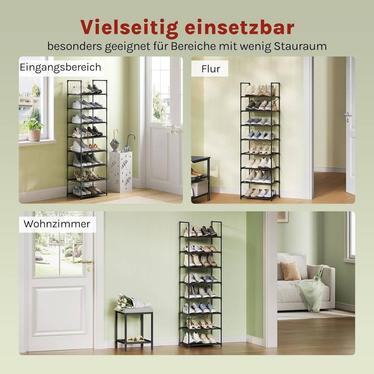 24goodz Shoe Rack with 8 Shelves - Space-Saving Design - Sturdy Metal Frame - Black - 41x28x140 cm