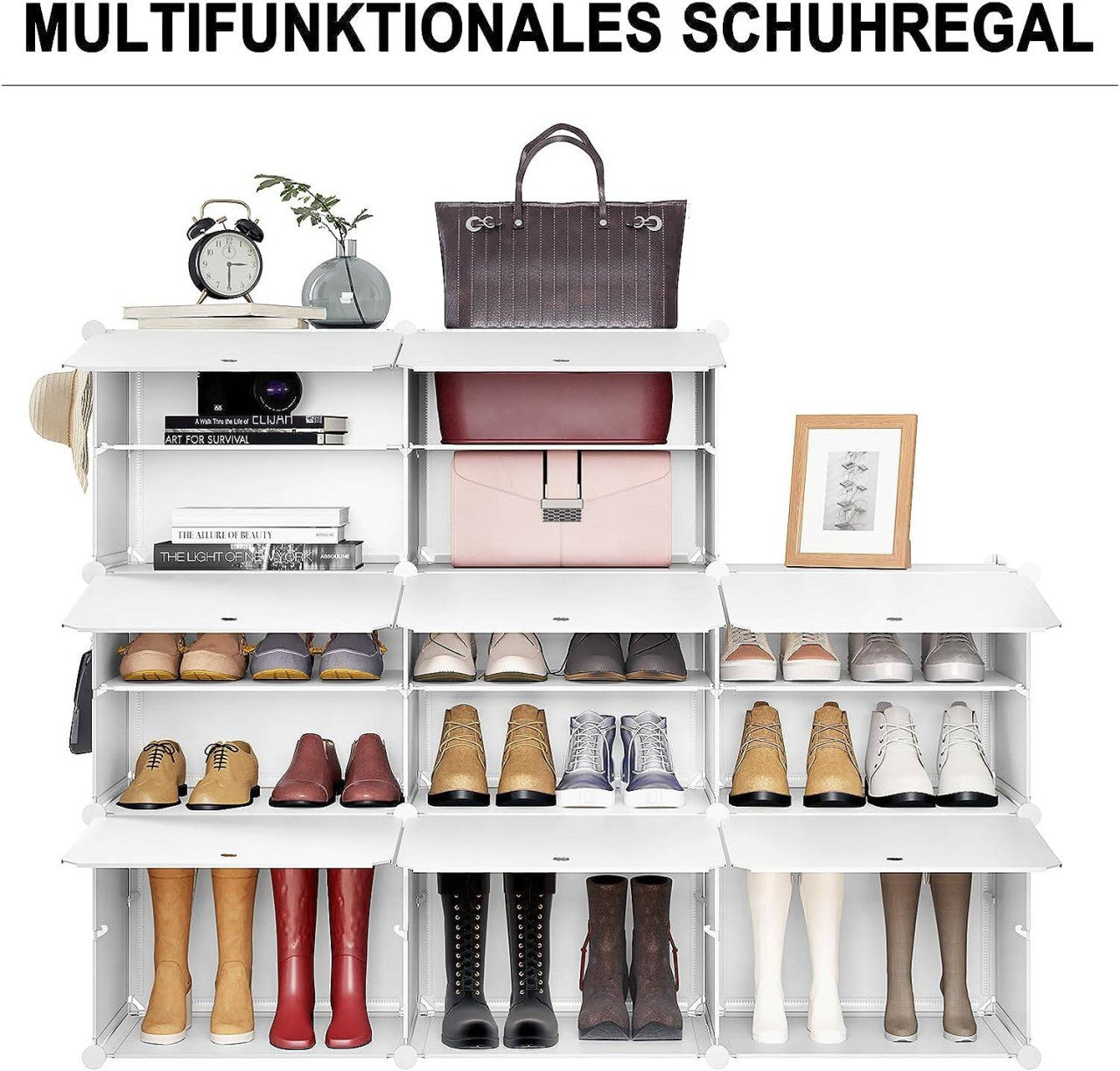 24goodz Shoe Rack with 8 Compartments - Versatile Storage Solution - PP and Metal - White