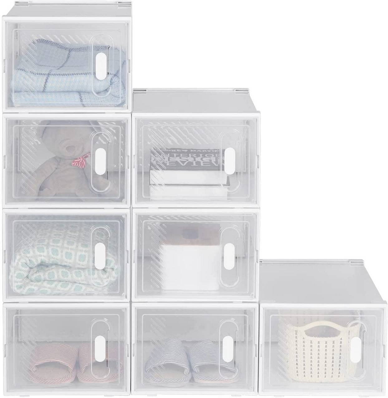 24goodz Stackable Shoe Boxes - Create a Neat Space - Durable Plastic - For Organizing Shoes and More - Transparent + White - tp
