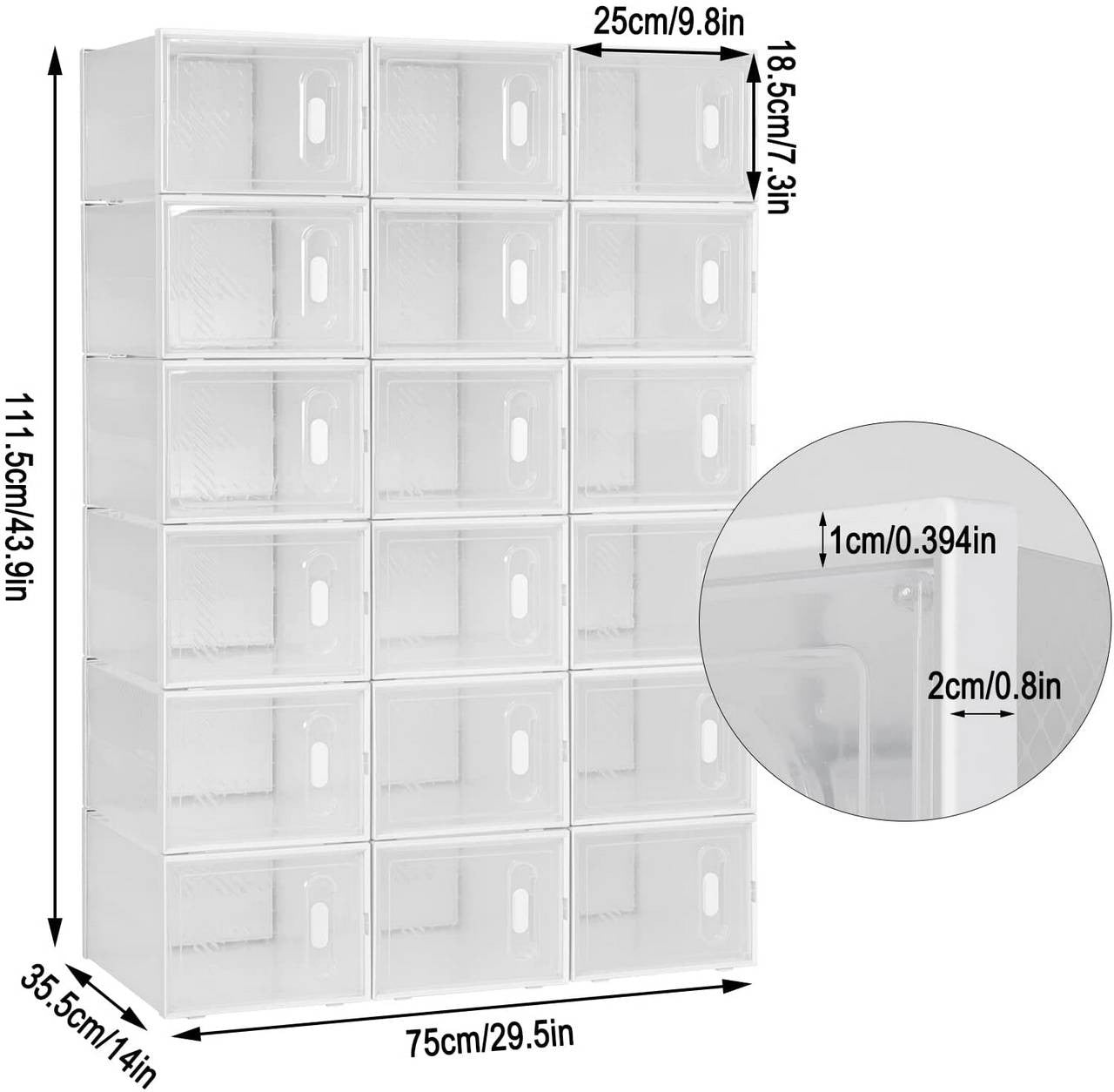 24goodz 18-Piece Shoe Storage Box Set - Space-Saving Design - Durable Plastic - For Organizing Shoes and More - Transparent + White - tp