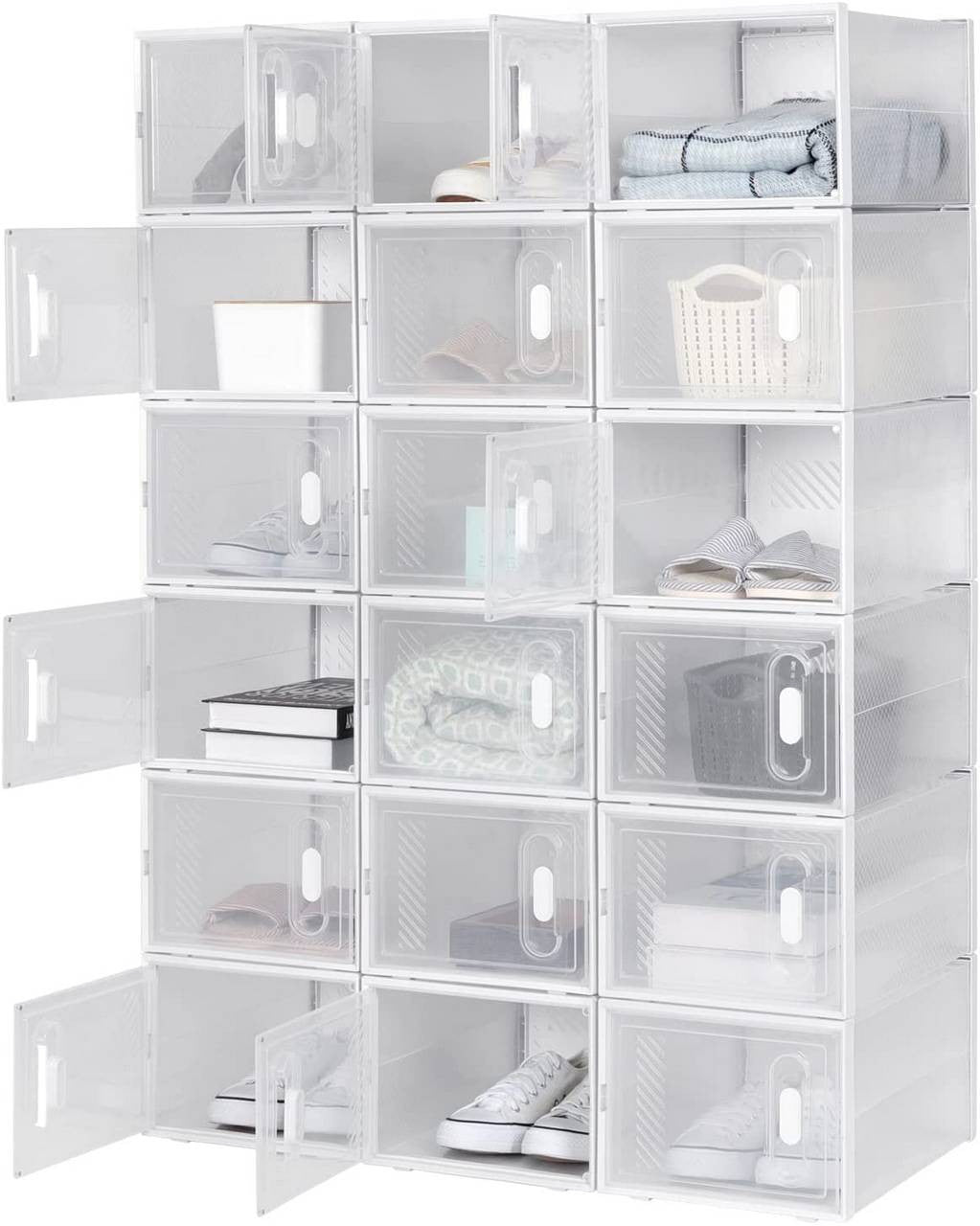 24goodz 18-Piece Shoe Storage Box Set - Space-Saving Design - Durable Plastic - For Organizing Shoes and More - Transparent + White - tp