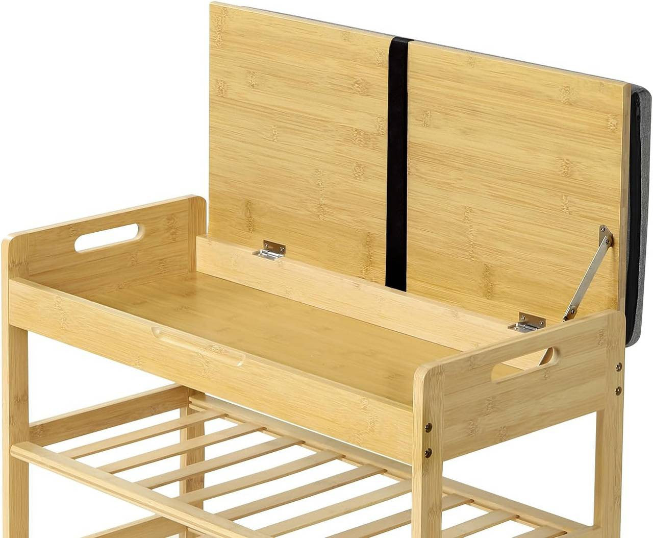 24goodz Bamboo Shoe Bench - Space-Saving Design - High-Quality Materials - Bamboo + Foam - For Entryways and Living Rooms - Bamboo Colour + Grey