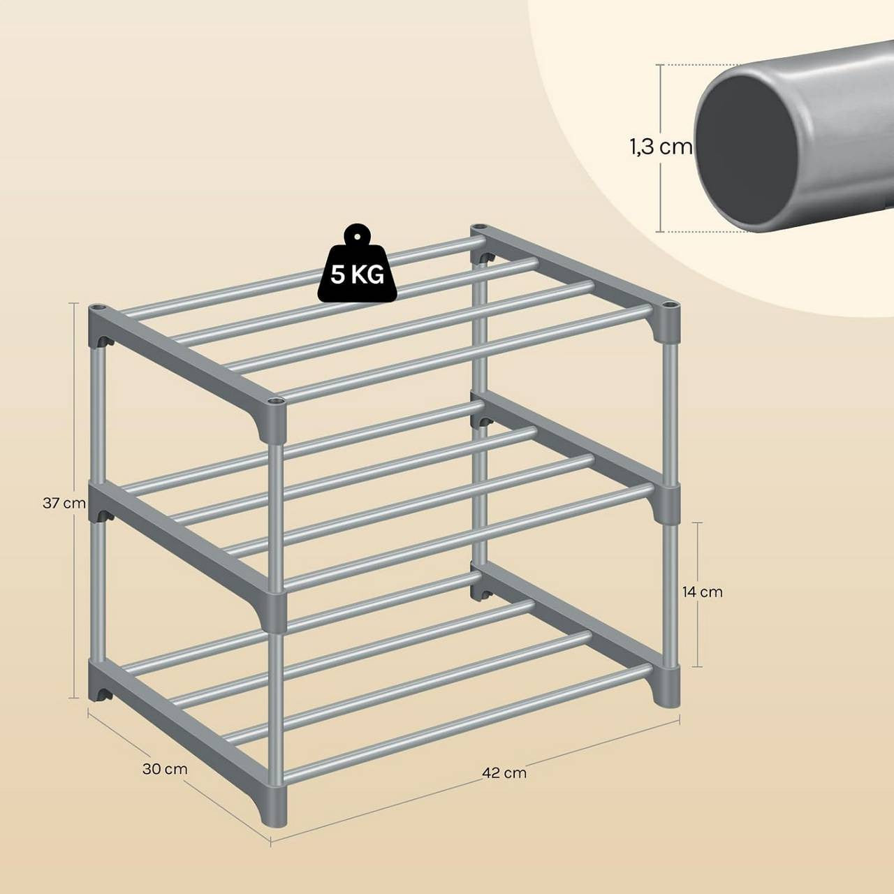 24goodz Slim Shoe Rack - Space-Saving Design - Easy Assembly - Metal - Grey/Black - 42x37x30 cm