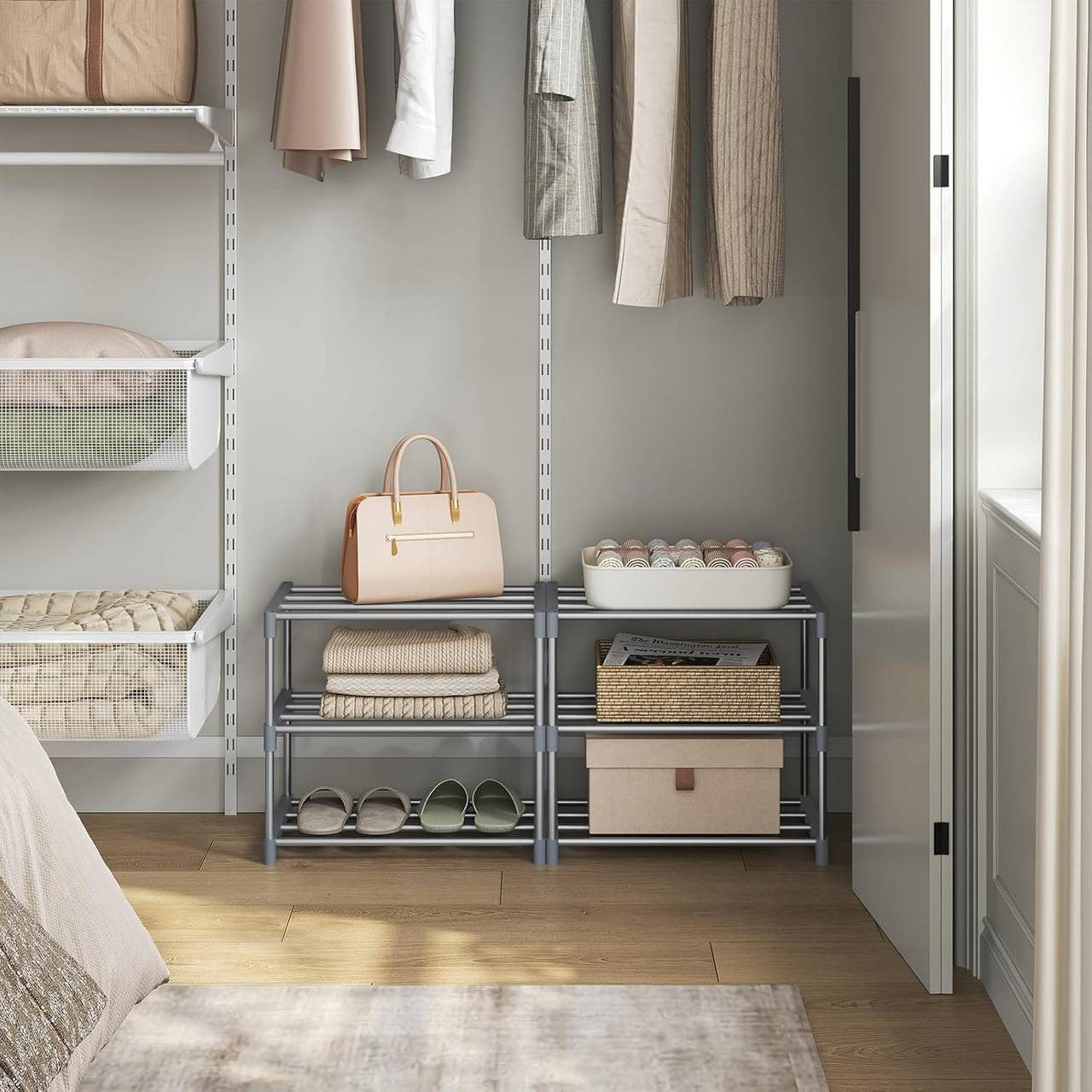 24goodz Slim Shoe Rack - Space-Saving Design - Easy Assembly - Metal - Grey/Black - 42x37x30 cm