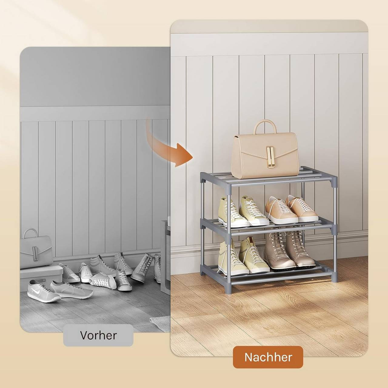 24goodz Slim Shoe Rack - Space-Saving Design - Easy Assembly - Metal - Grey/Black - 42x37x30 cm